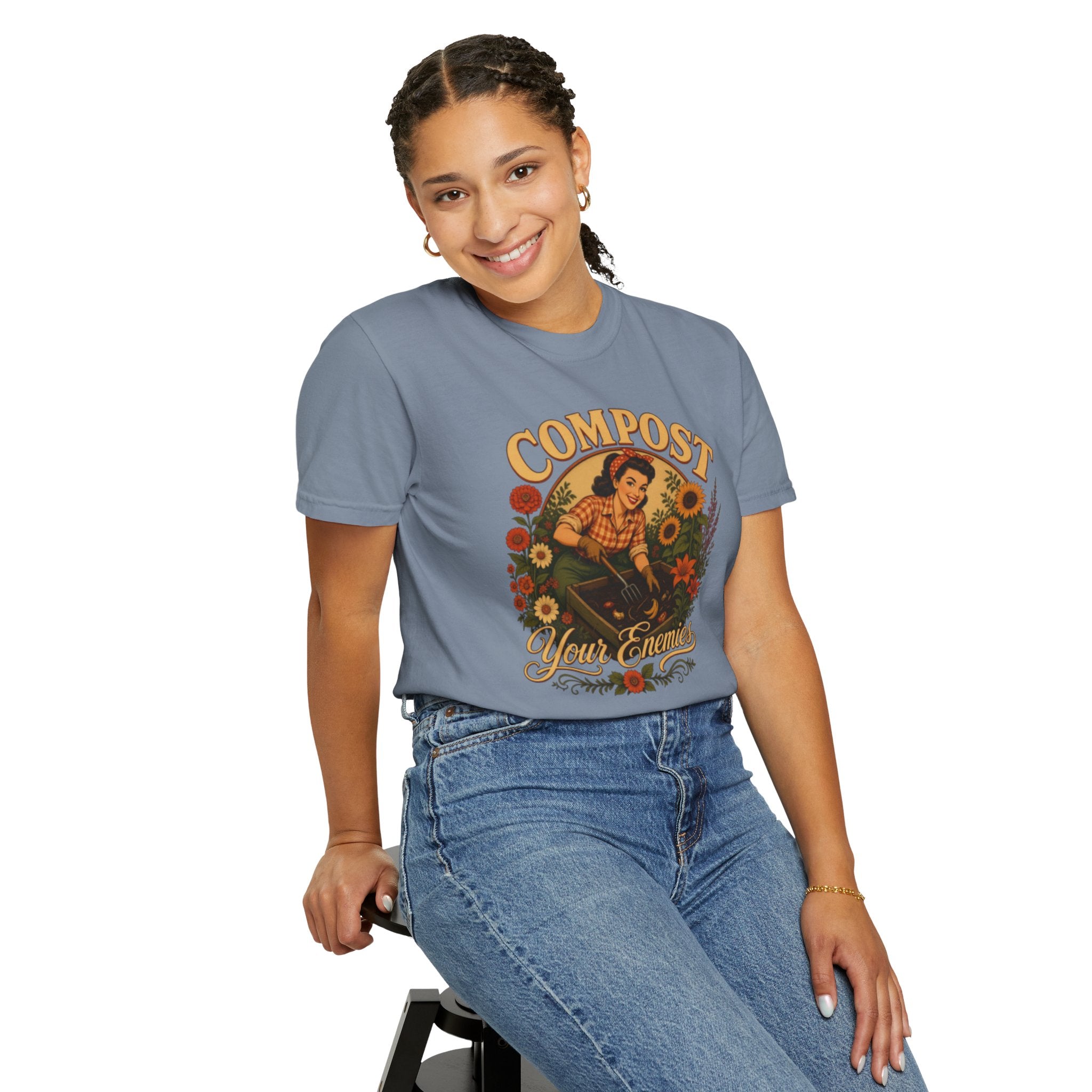 Funny Quote 'Compost Your Enemies' Vintage Gardening Theme Garment-Dyed T-shirt