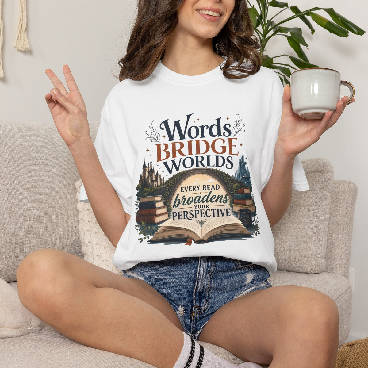 Words Bridge Worlds T-Shirt — "Every Read Broadens Perspective" Literary Book Lover Tee