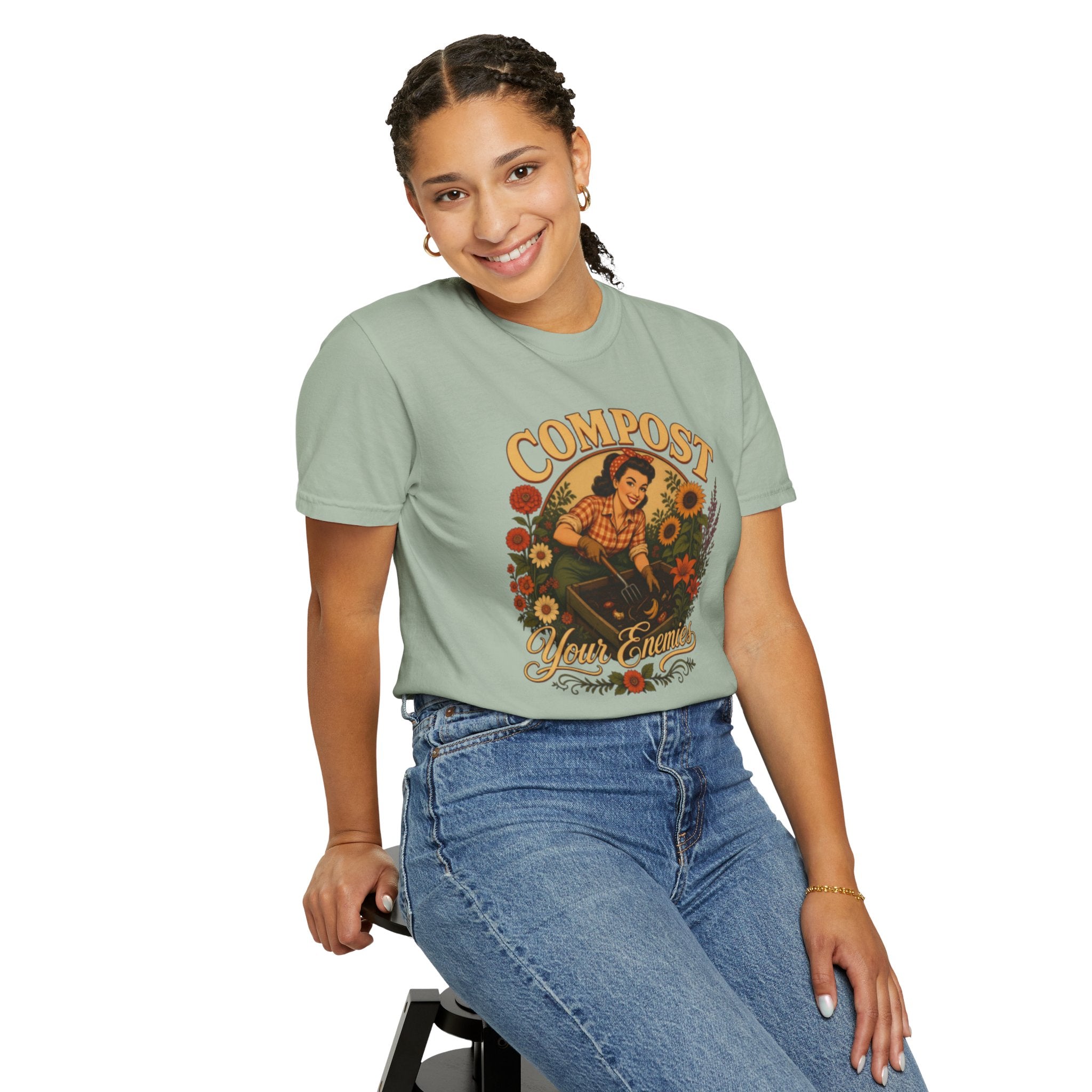Funny Quote 'Compost Your Enemies' Vintage Gardening Theme Garment-Dyed T-shirt