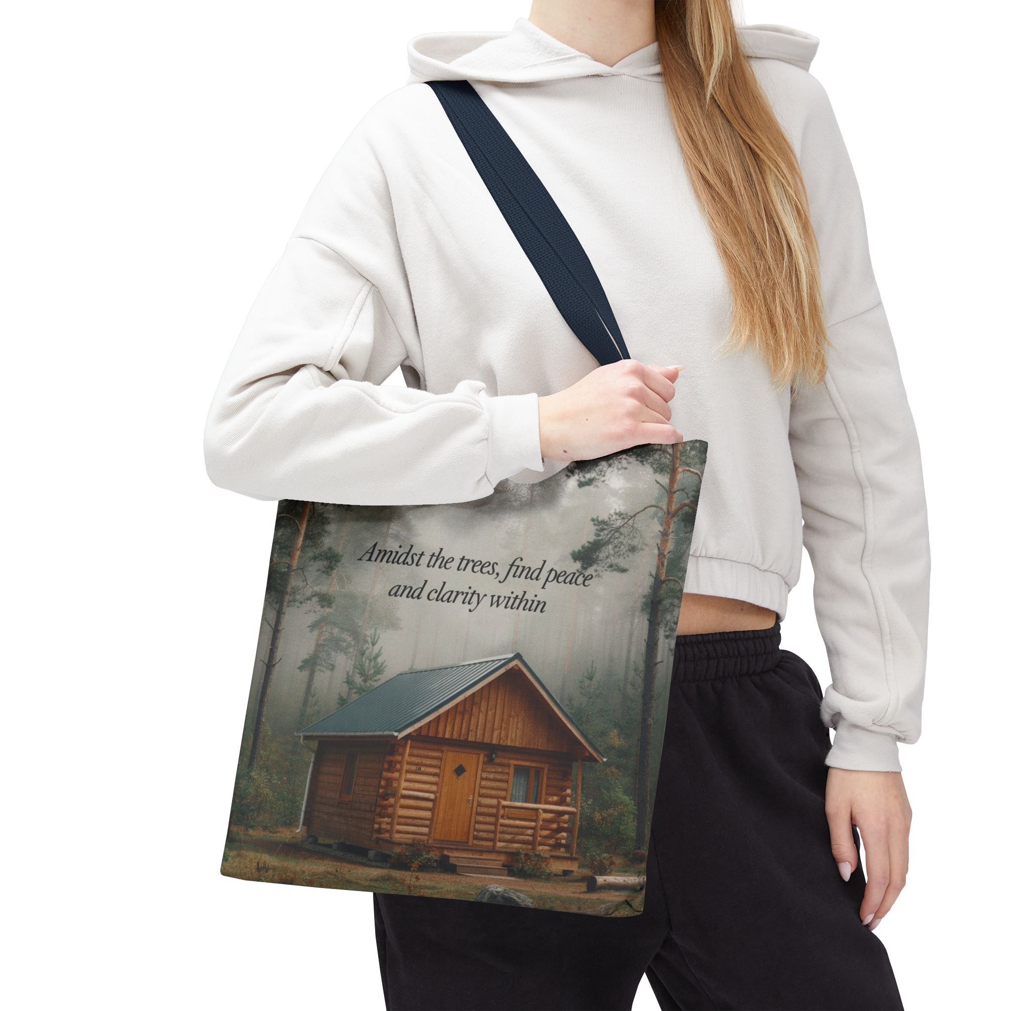 Cabin in the Woods Tote Bag — "Amidst the trees, find peace and clarity within" Nature Canvas Tote
