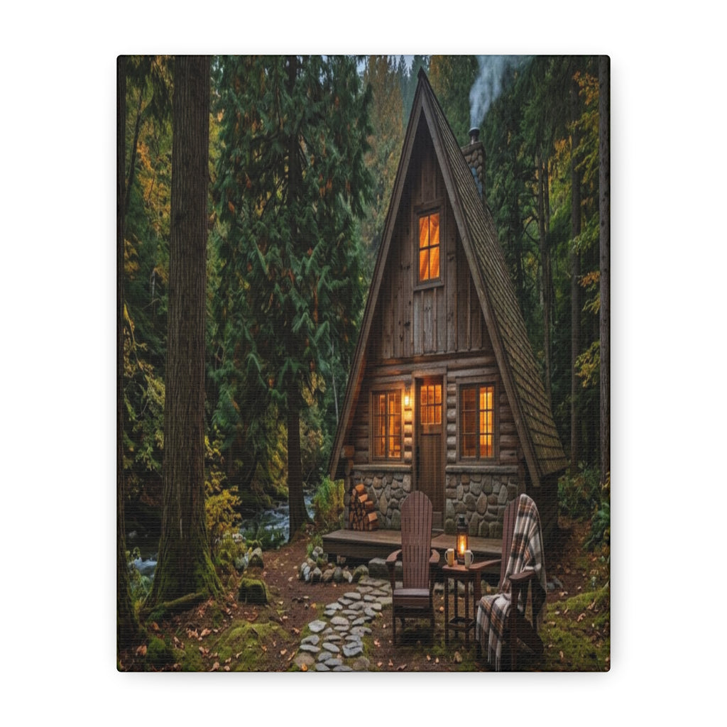 Cozy A-Frame Cabin Matte Canvas Wall Art Woodland Living