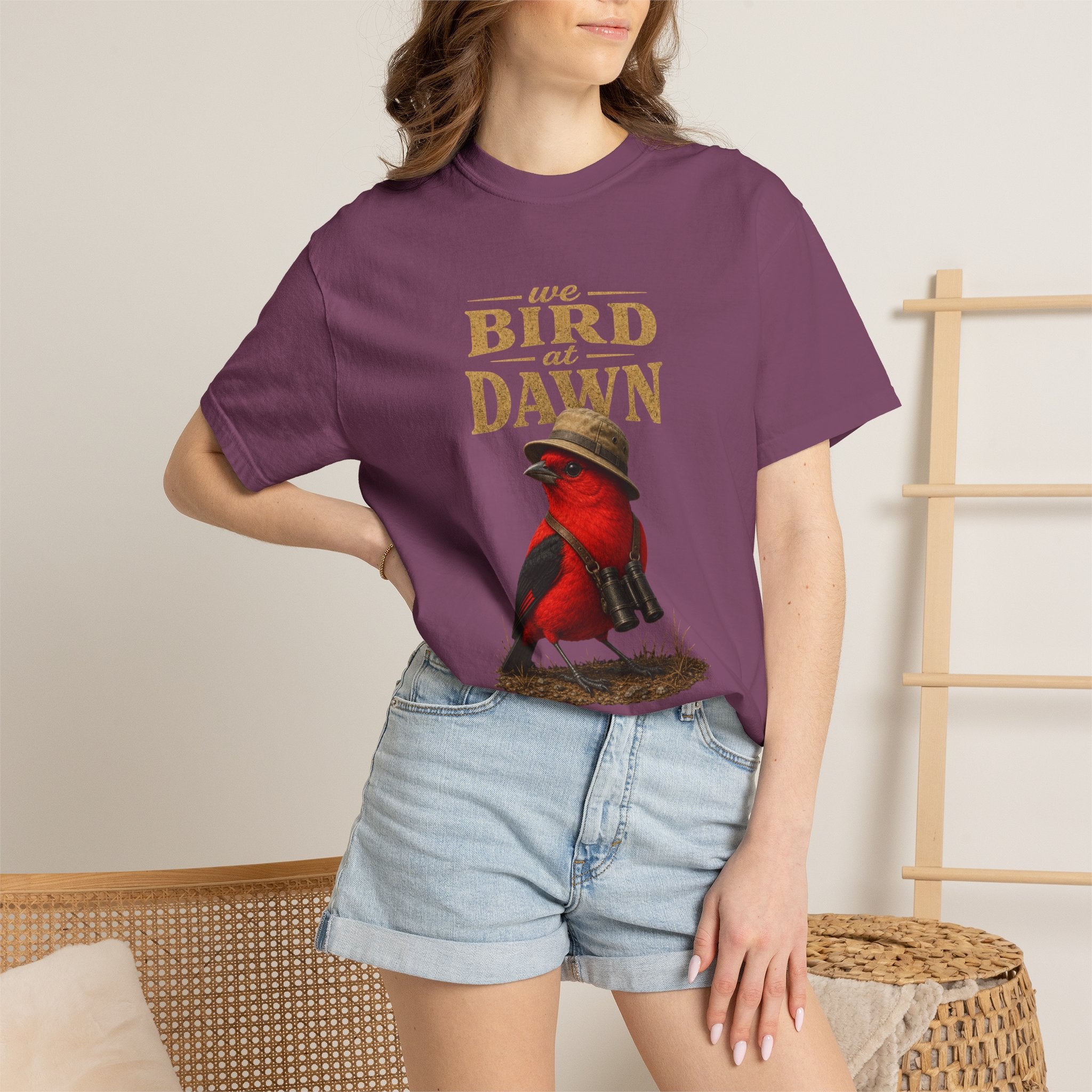 We Bird at Dawn T-Shirt — Vintage Red Scarlet Tanager Bird Graphic Tee