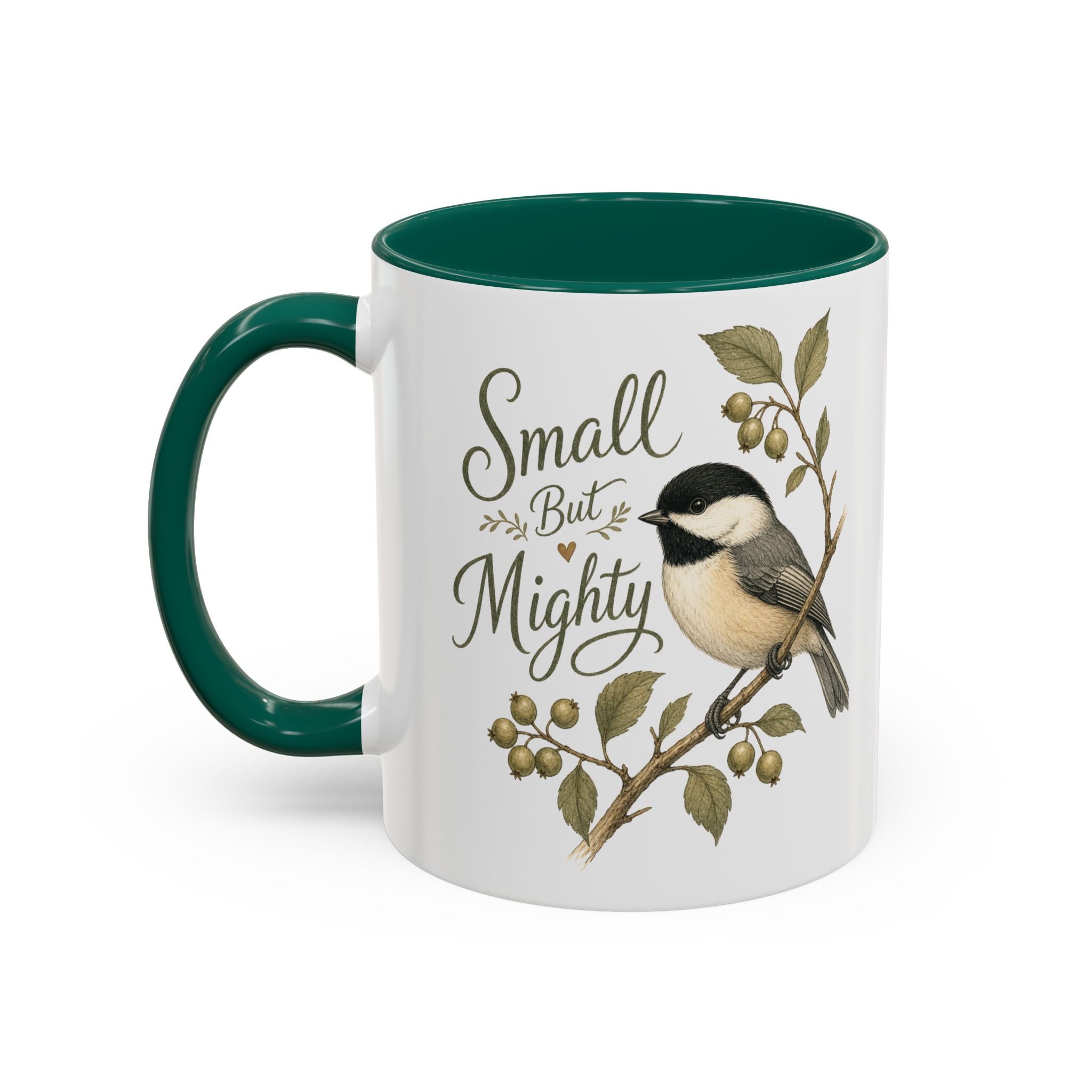 Small But Mighty Chickadee Mug — Vintage Bird Illustration Birdwatcher Coffee Cup