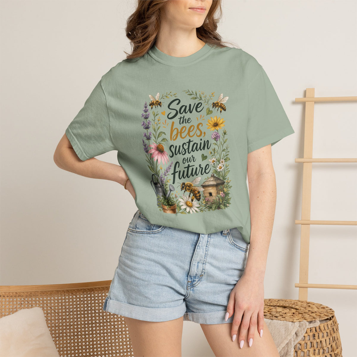 Save the bees, sustain our future T-Shirt — Floral Beekeeper Garden Tee
