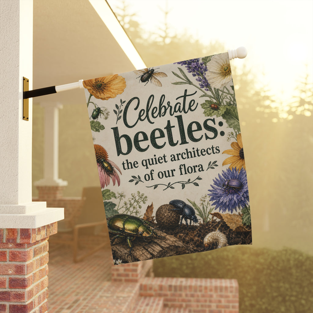 Celebrate Beetles The Quiet Architects of our Flora Garden Flag — Floral Insect Decor for Garden & Yard