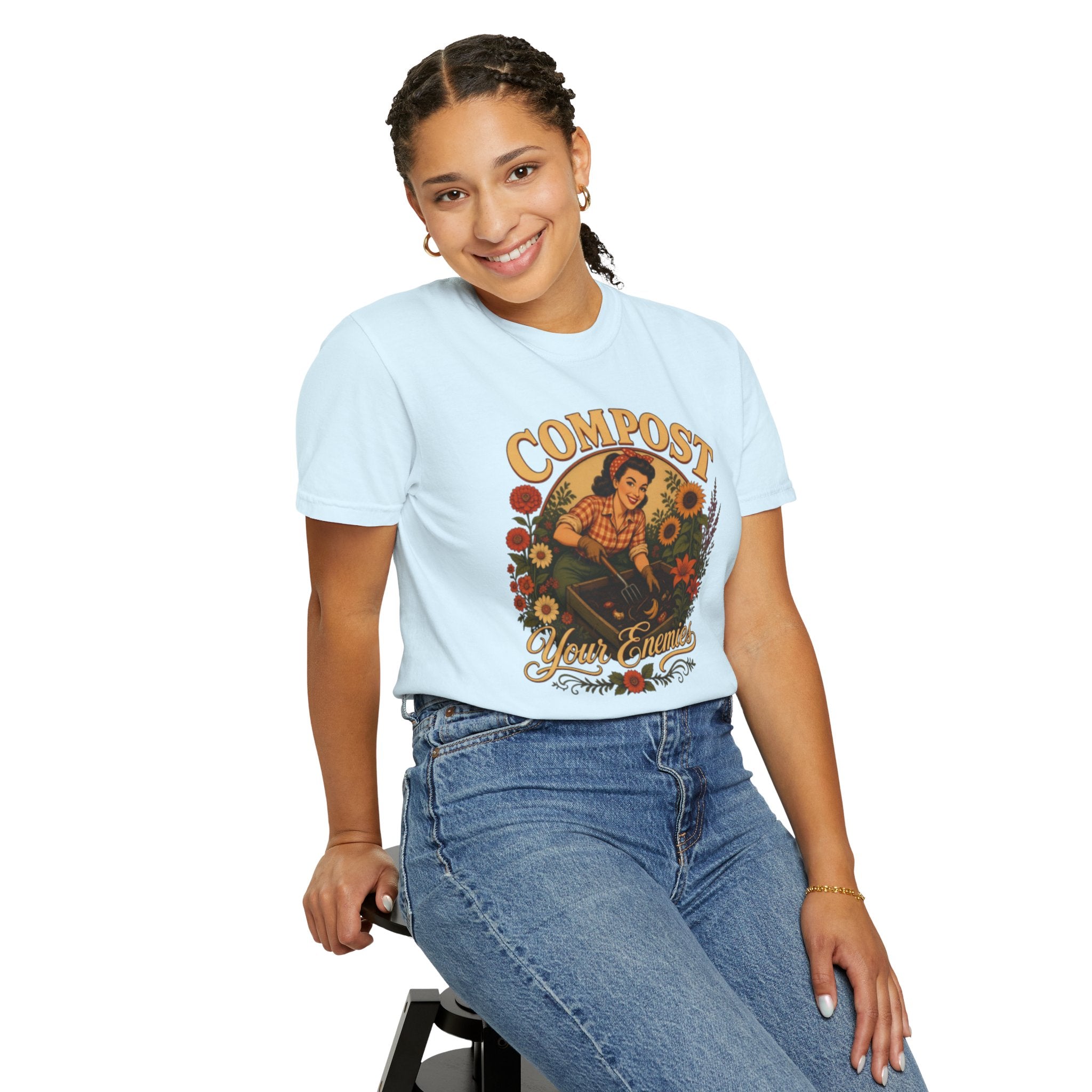 Funny Quote 'Compost Your Enemies' Vintage Gardening Theme Garment-Dyed T-shirt