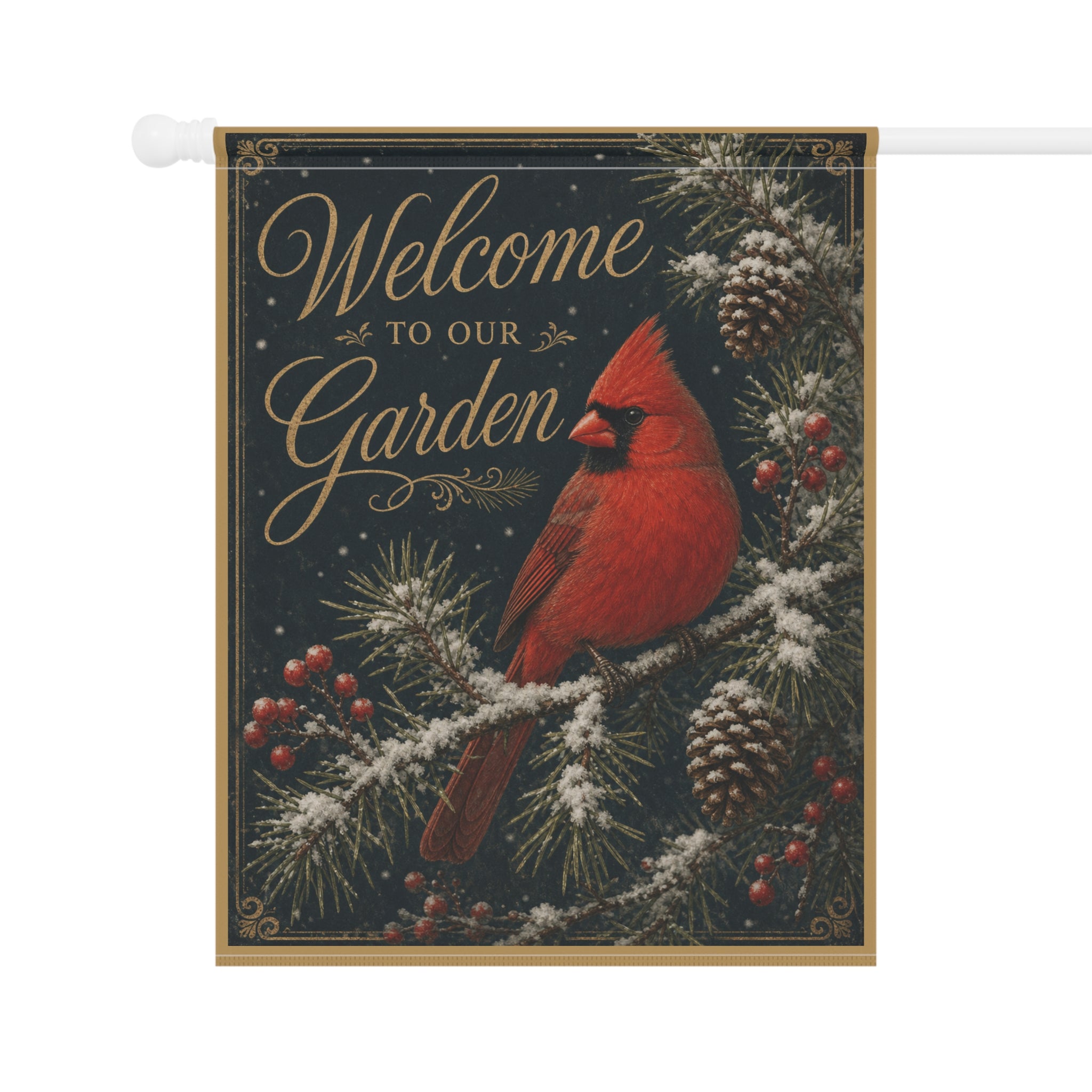 Cardinal "Welcome to Our Garden" Garden Flag — Vintage Nature Illustration Yard Decor