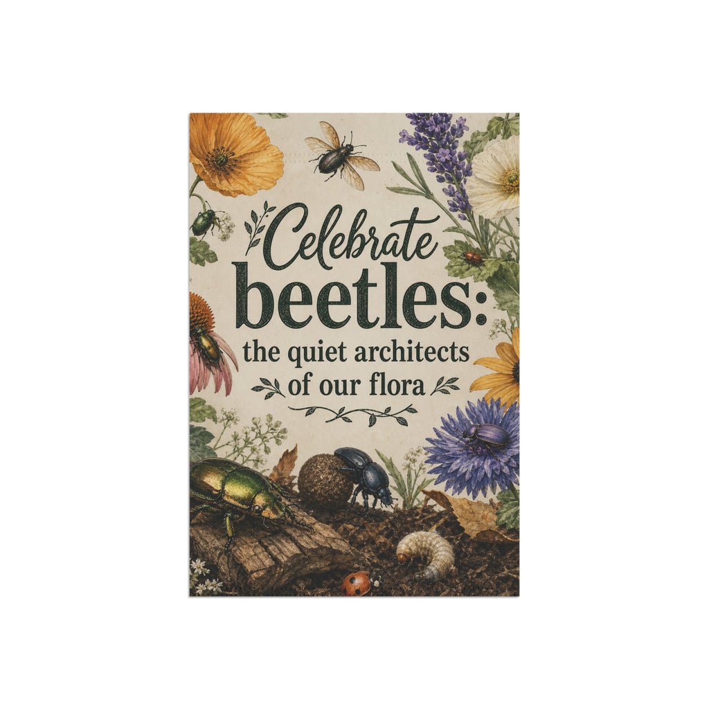 Celebrate Beetles The Quiet Architects of our Flora Garden Flag — Floral Insect Decor for Garden & Yard