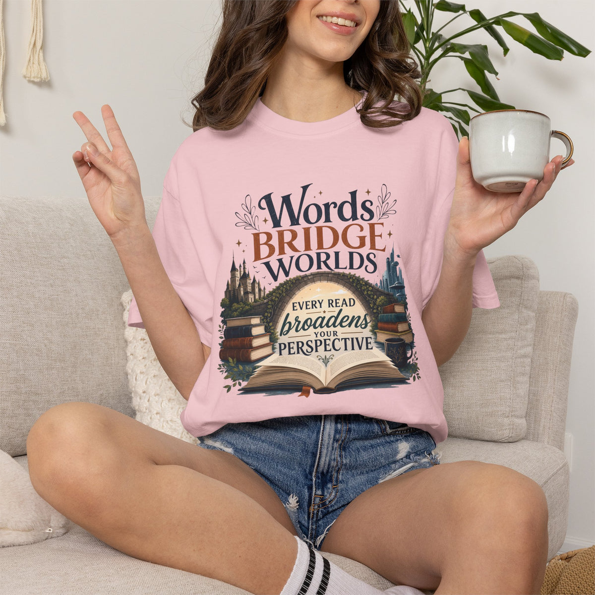 Words Bridge Worlds T-Shirt — "Every Read Broadens Perspective" Literary Book Lover Tee