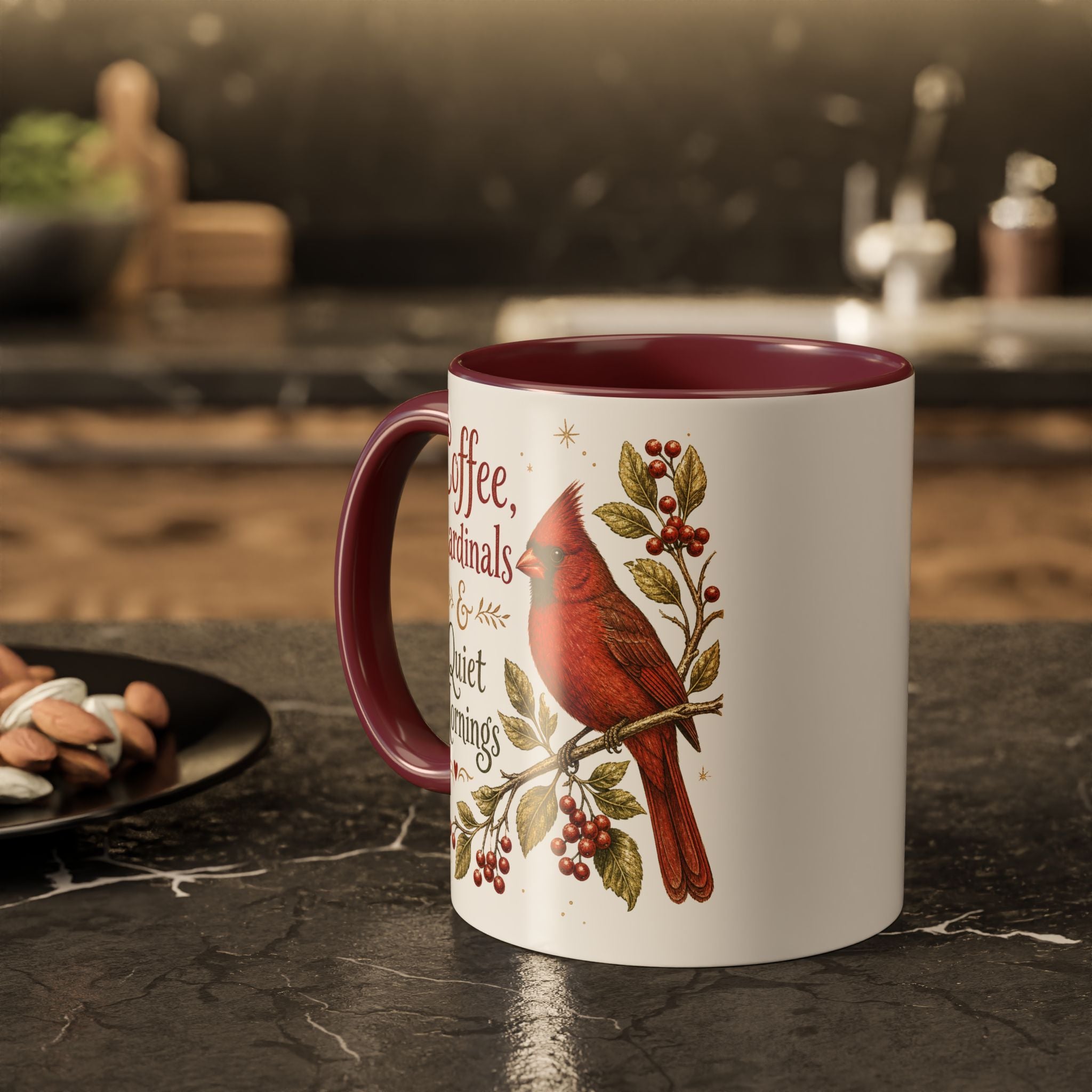 Coffee, Cardinals & Quiet Mornings Mug — Vintage Cardinal Illustration Birdwatcher Coffee Cup