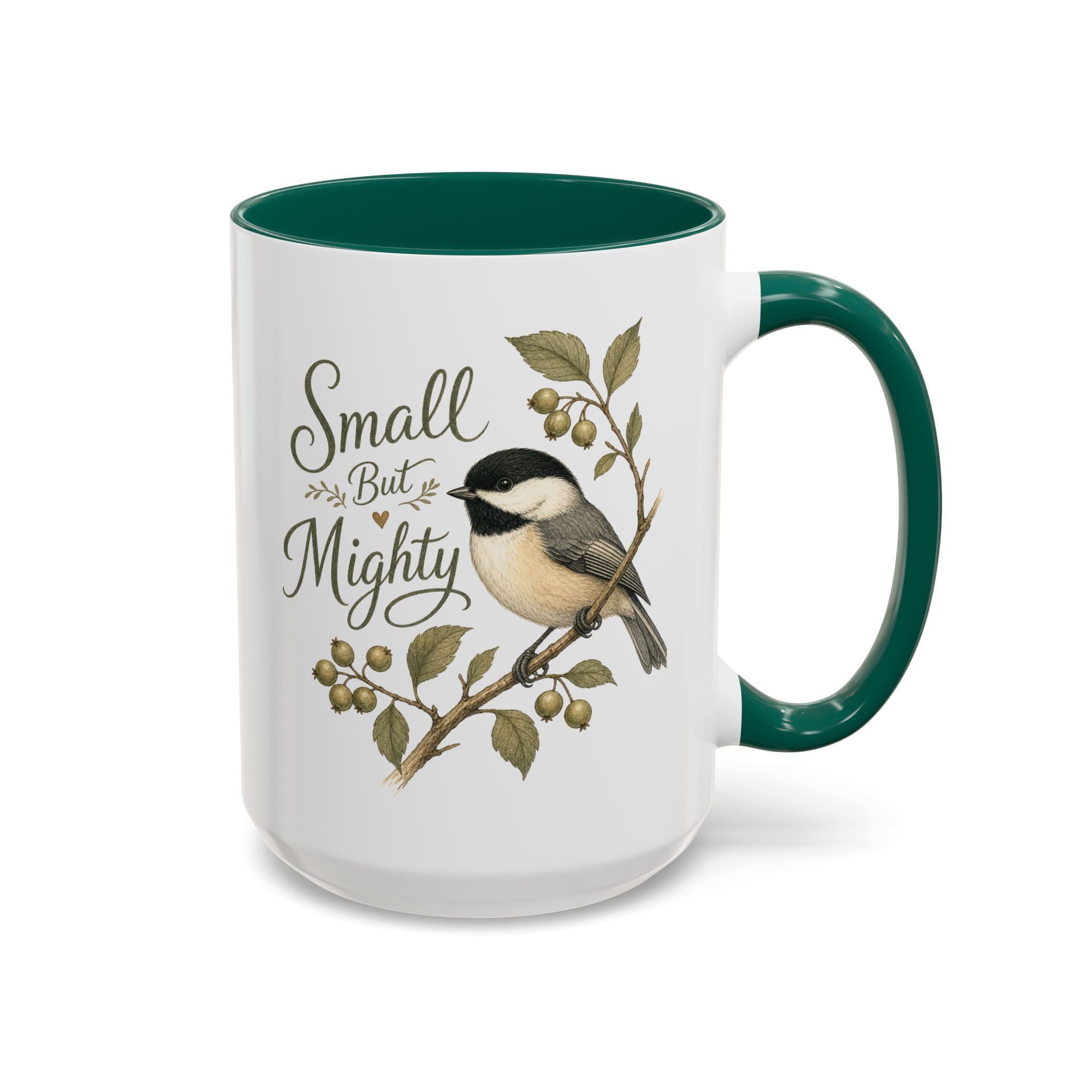 Small But Mighty Chickadee Mug — Vintage Bird Illustration Birdwatcher Coffee Cup