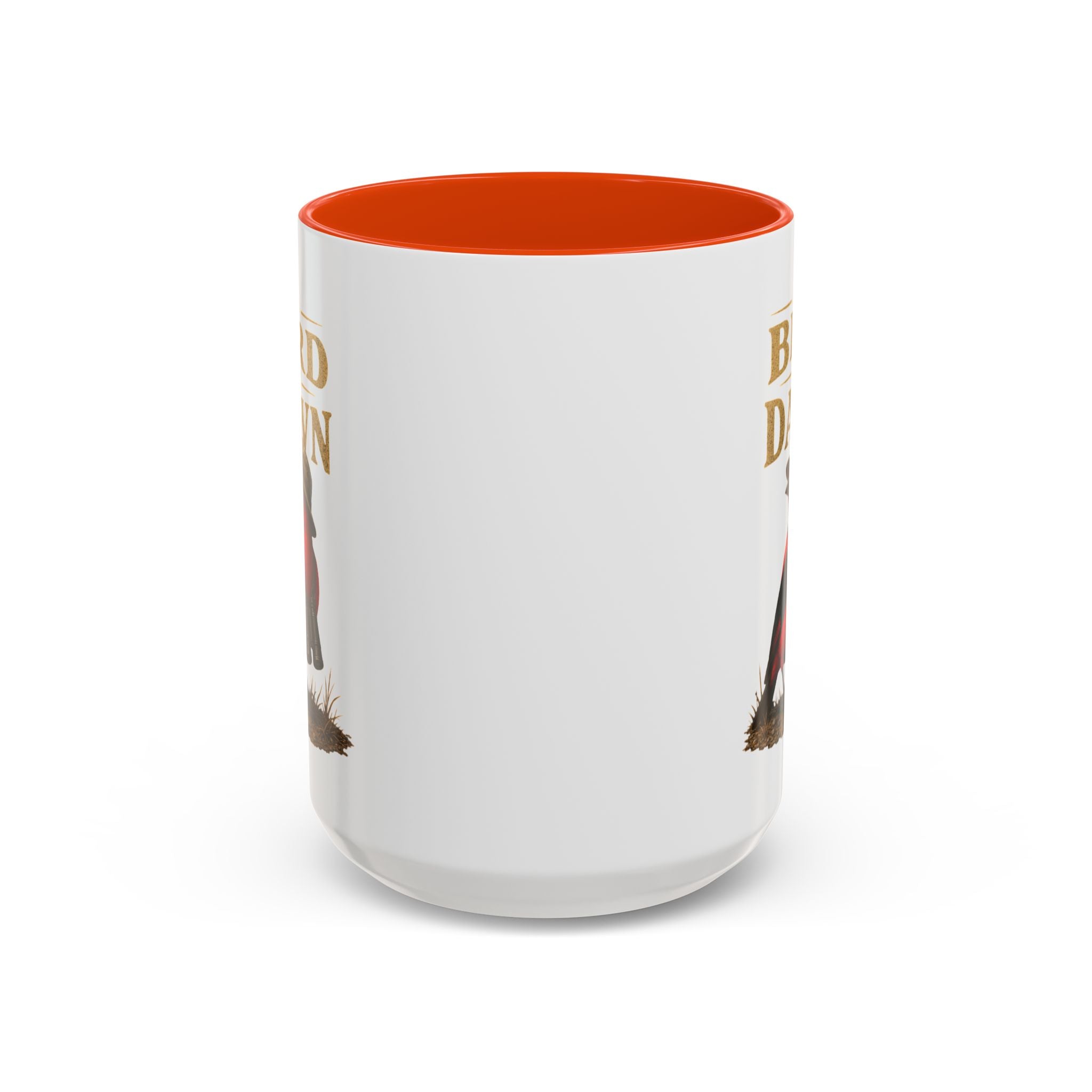 Birdwatcher Coffee Mug — "We Bird at Dawn" Illustrated Scarlet Tanager Mug (11oz/15oz)