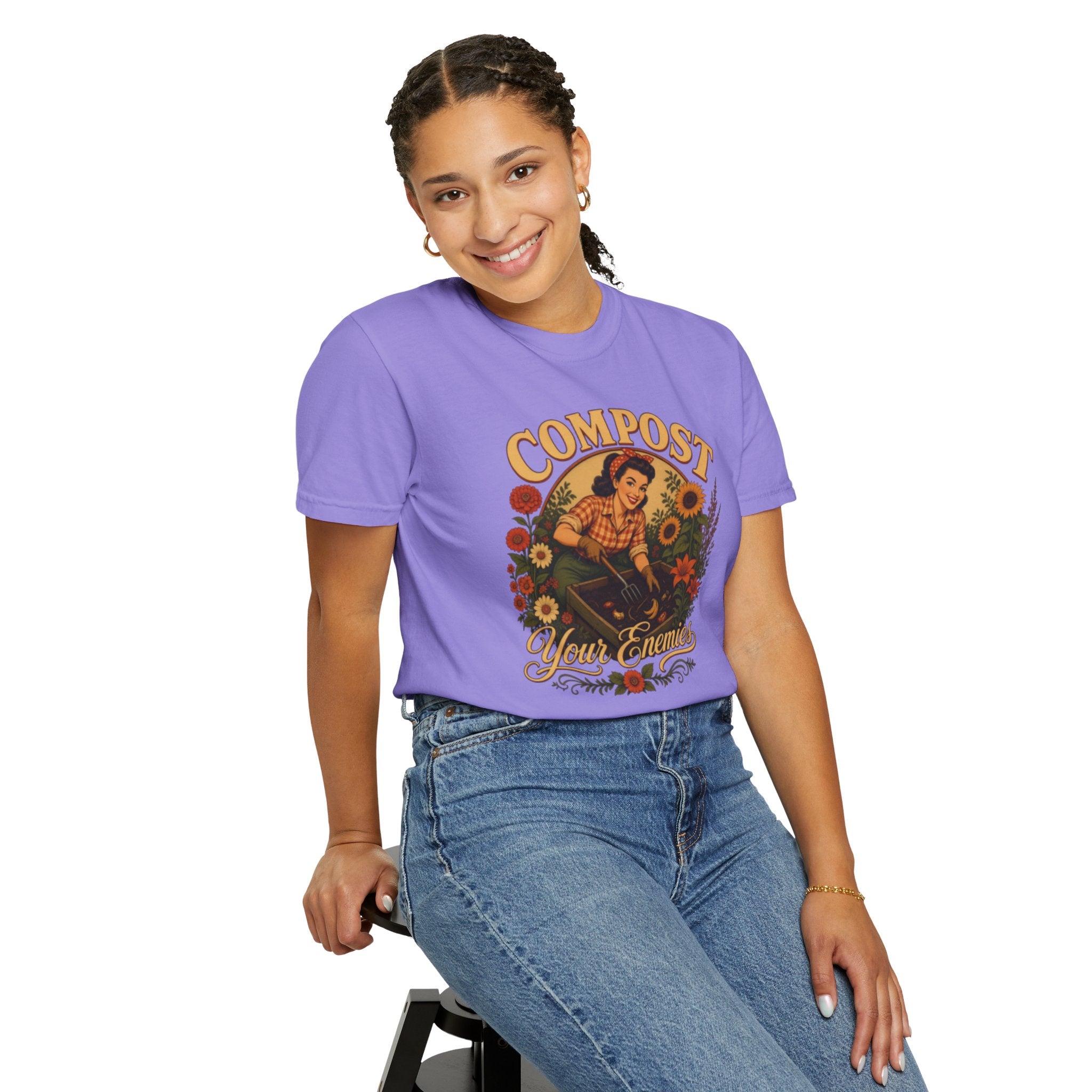 Funny Quote 'Compost Your Enemies' Vintage Gardening Theme Garment-Dyed T-shirt