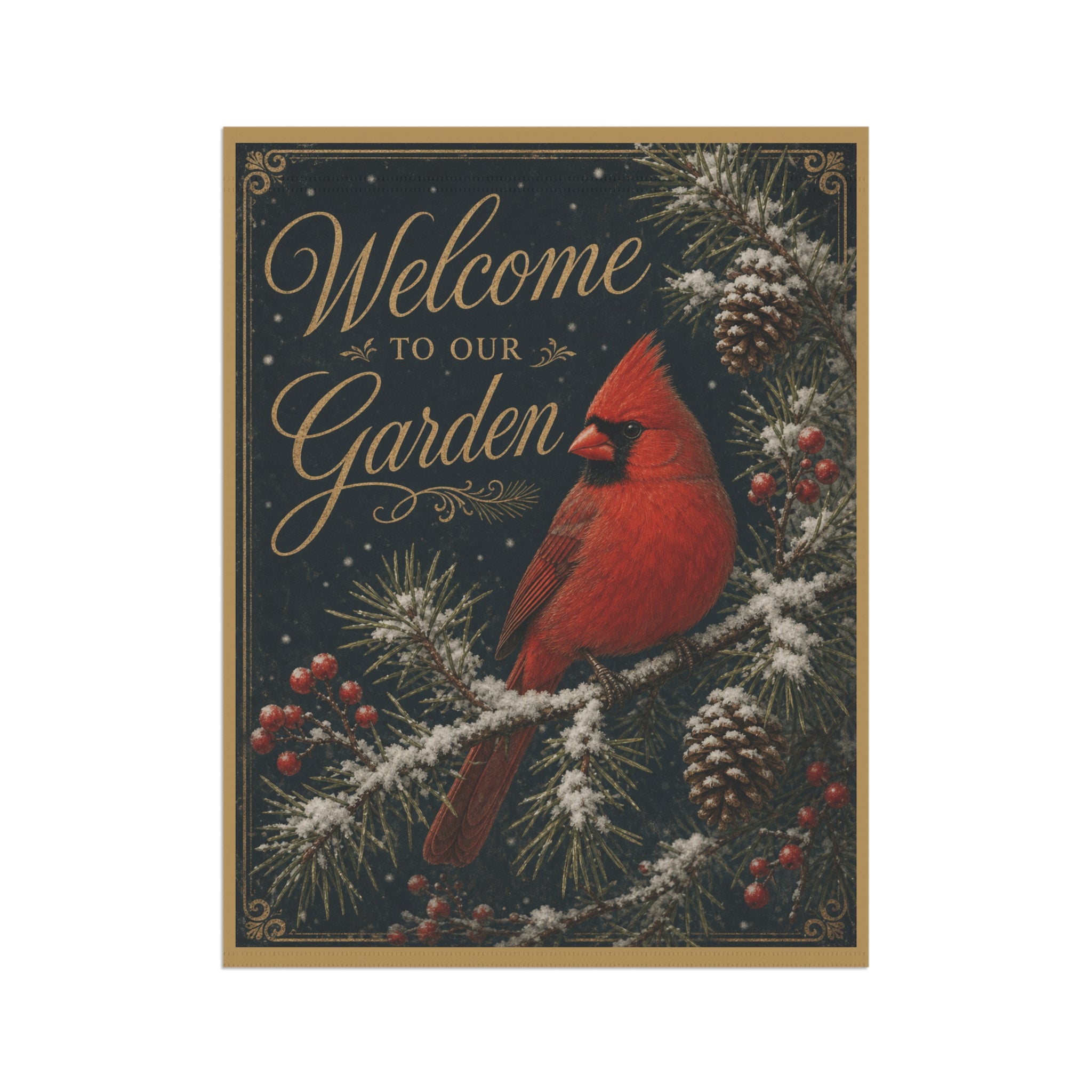 Cardinal "Welcome to Our Garden" Garden Flag — Vintage Nature Illustration Yard Decor