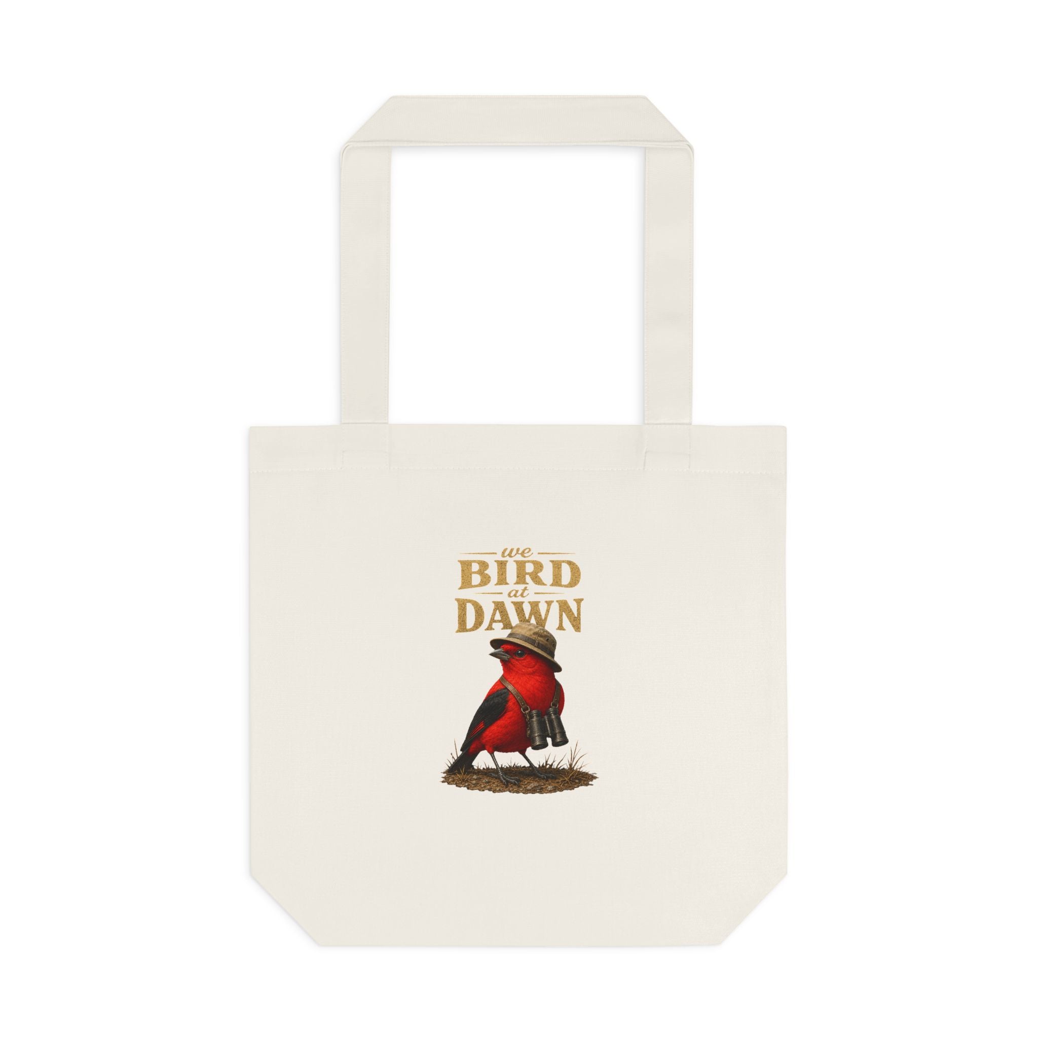 We Bird at Dawn Cotton Tote Bag – Vintage Red Scarlet Tanager Bird Eco Shopper