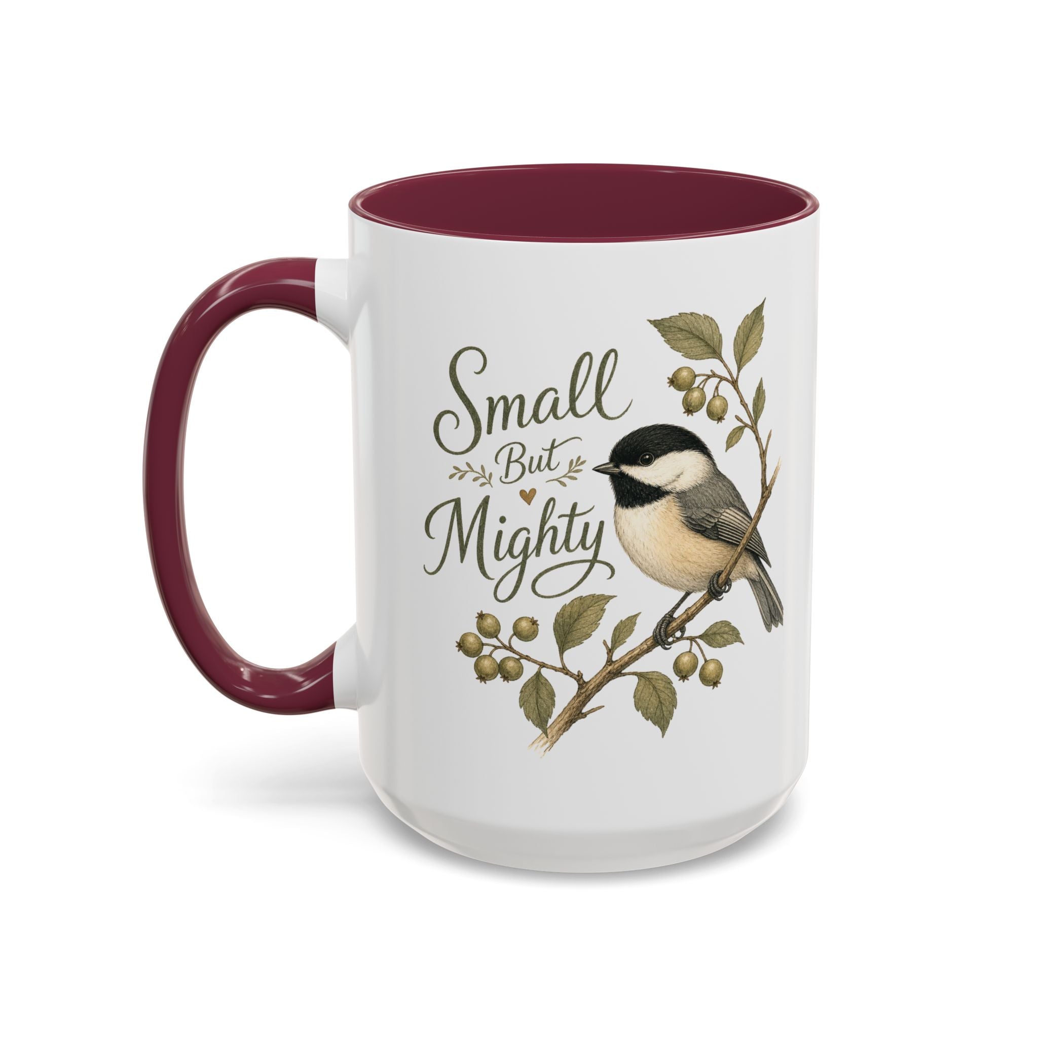 Small But Mighty Chickadee Mug — Vintage Bird Illustration Birdwatcher Coffee Cup