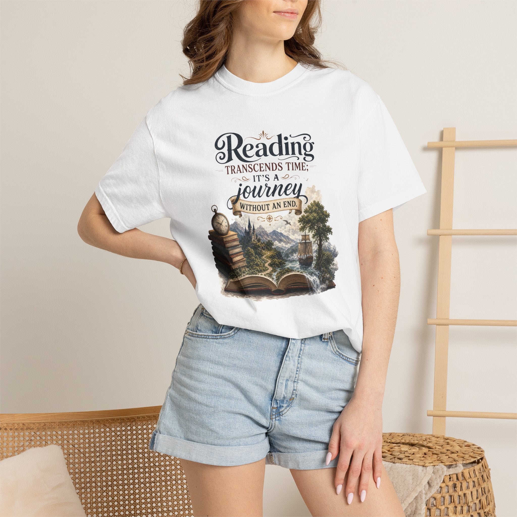 Reading Transcends Time It's A Journey Without an End Books Take You on a Journey Graphic Tee Reading T-Shirt