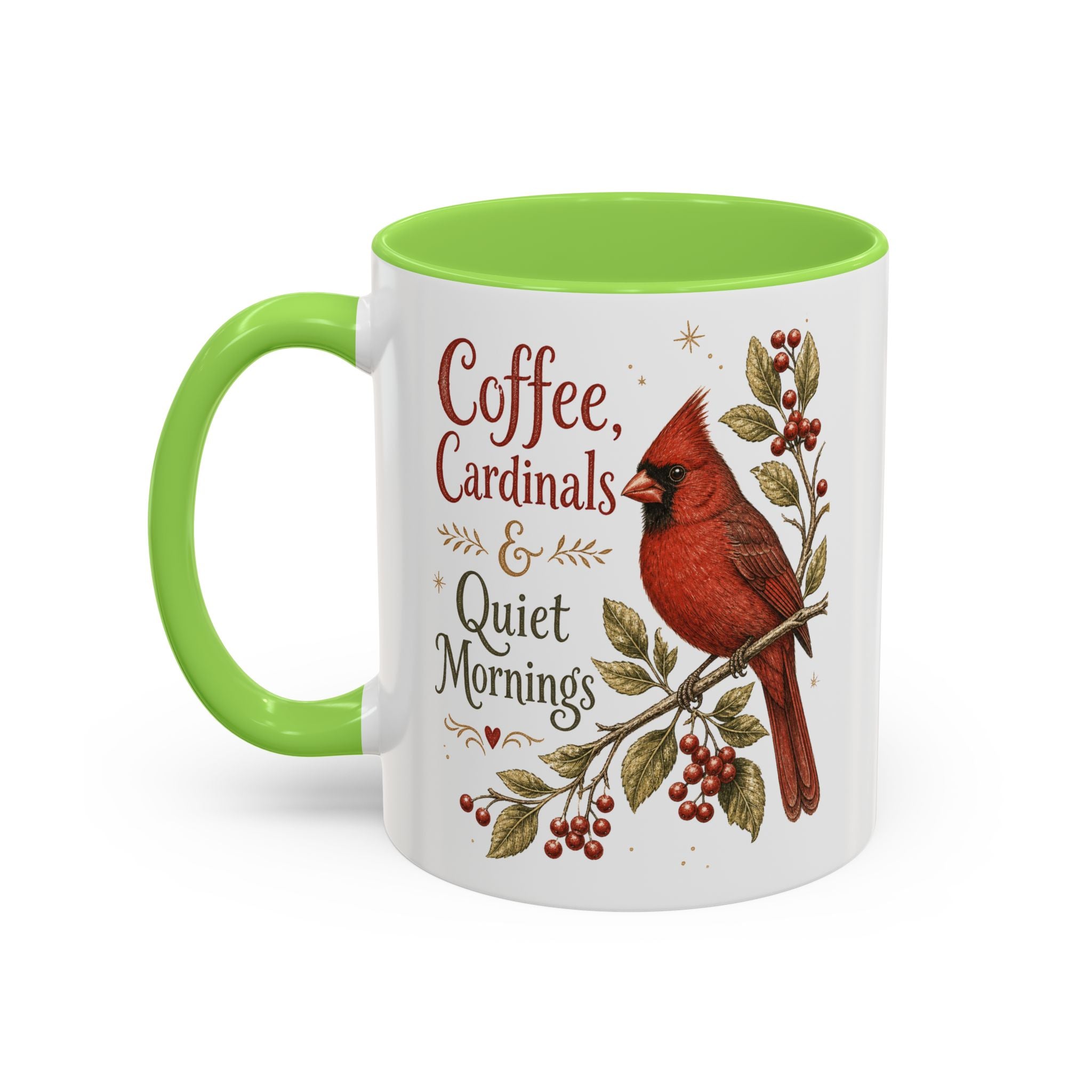 Coffee, Cardinals & Quiet Mornings Mug — Vintage Cardinal Illustration Birdwatcher Coffee Cup
