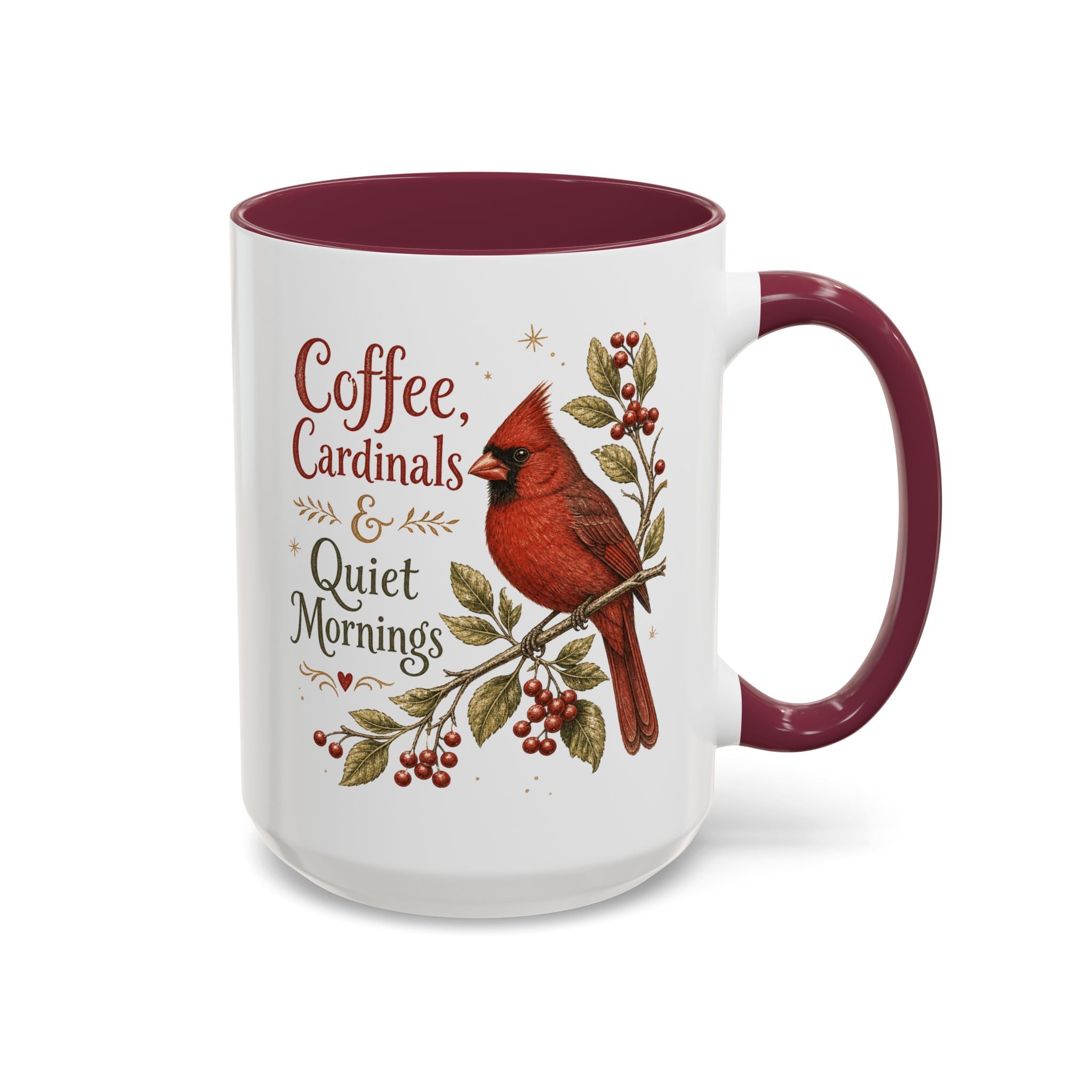 Coffee, Cardinals & Quiet Mornings Mug — Vintage Cardinal Illustration Birdwatcher Coffee Cup