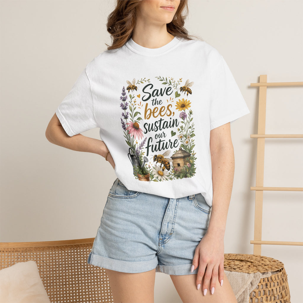 Save the bees, sustain our future T-Shirt — Floral Beekeeper Garden Tee