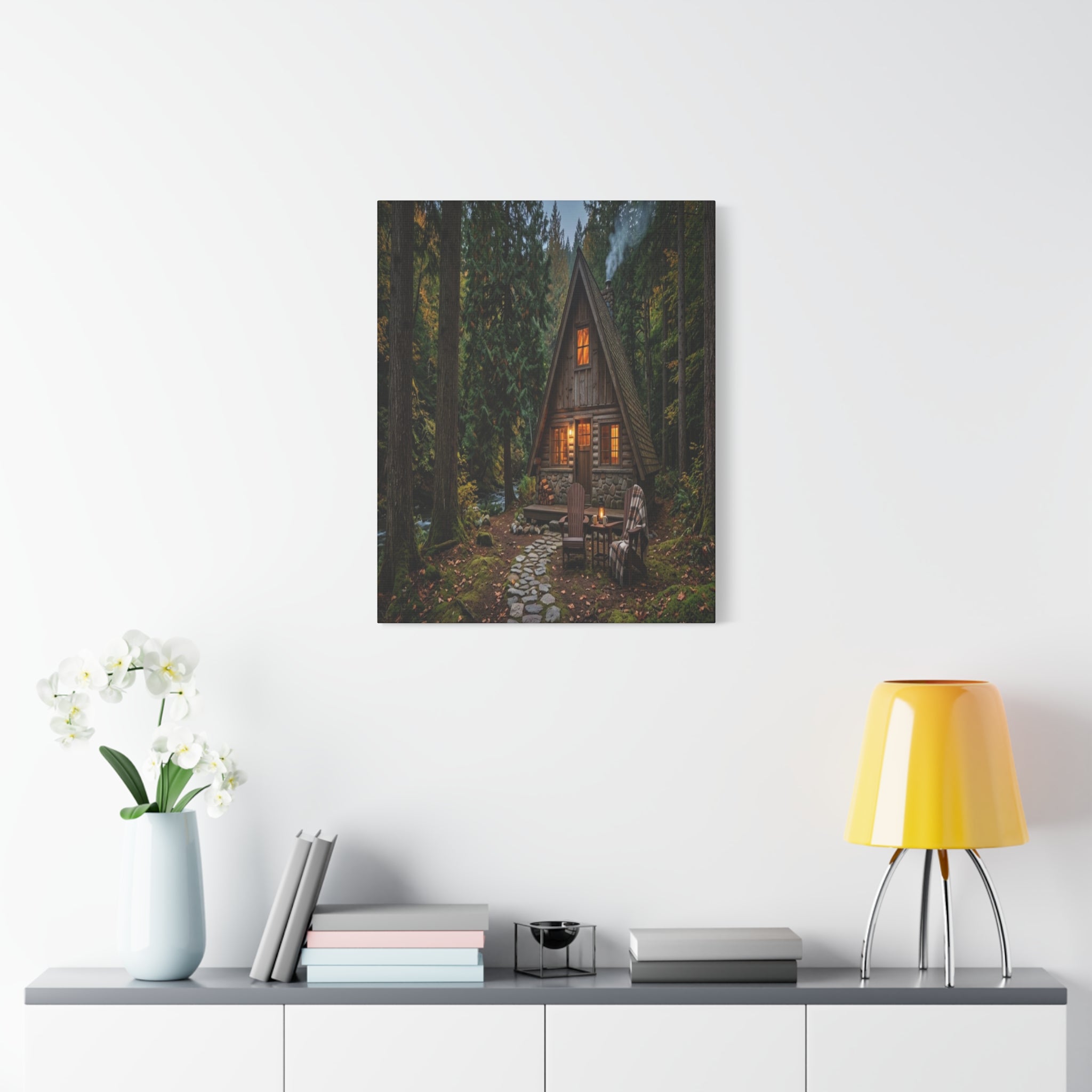 Cozy A-Frame Cabin Matte Canvas Wall Art Woodland Living