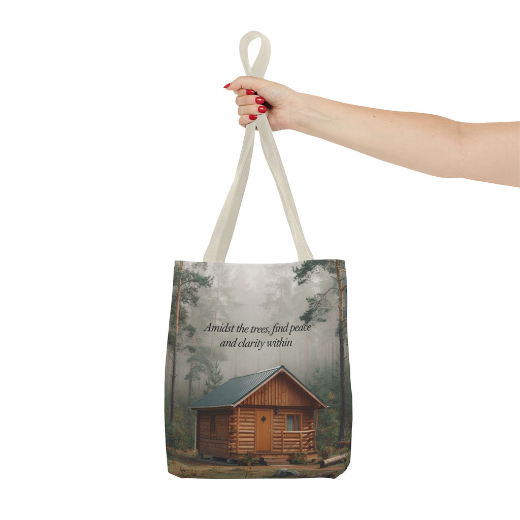 Cabin in the Woods Tote Bag — "Amidst the trees, find peace and clarity within" Nature Canvas Tote