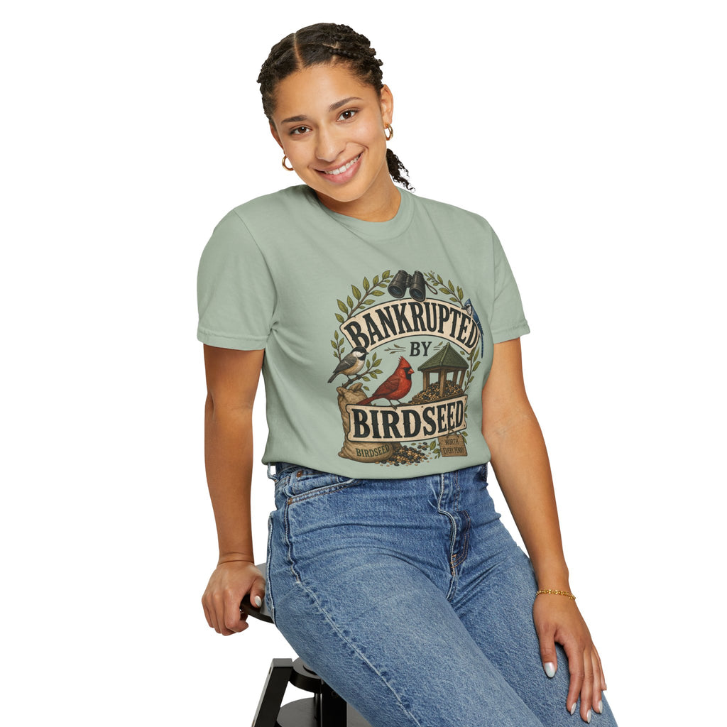 Bankrupted by Birdseed T-Shirt — Funny Backyard Birding Tee