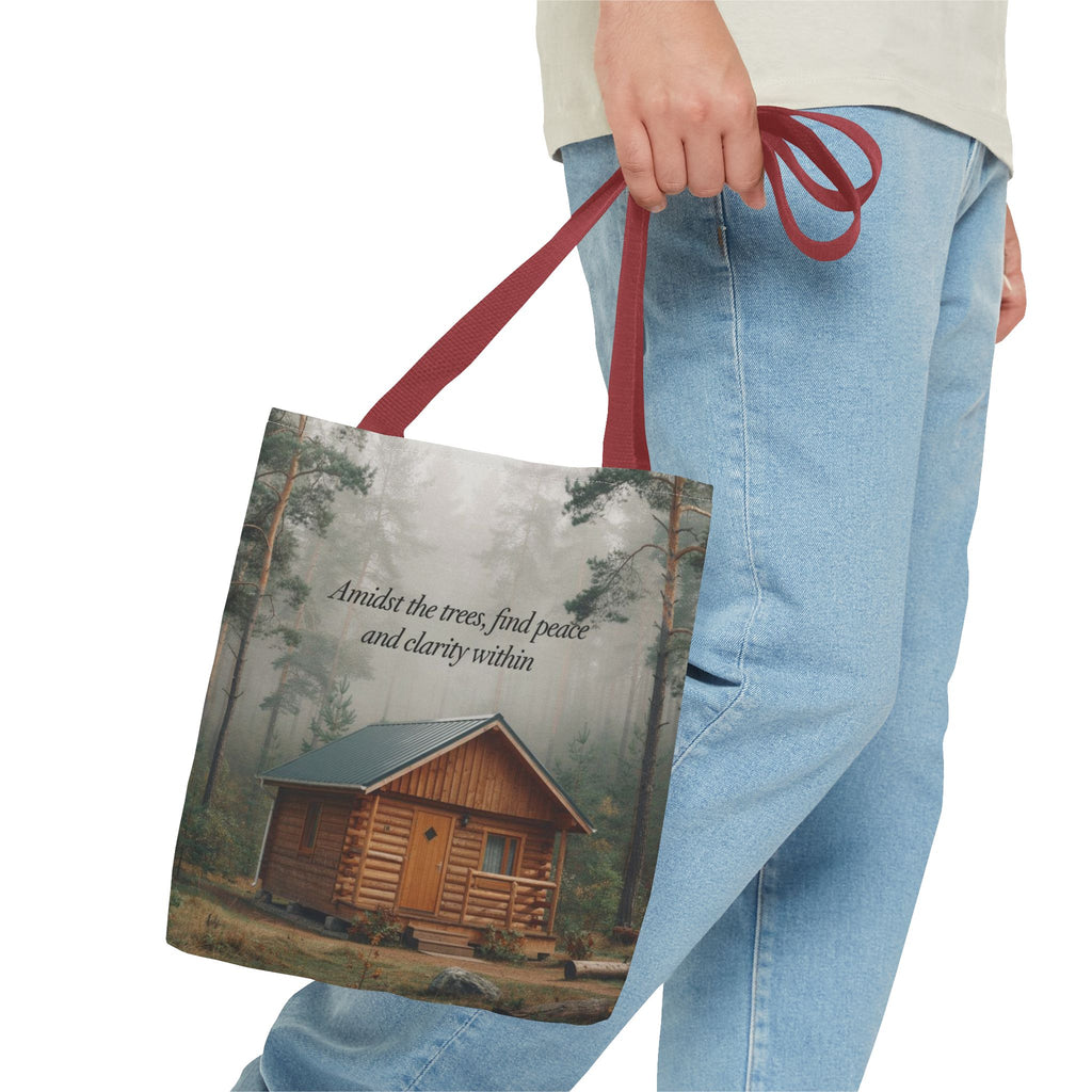 Cabin in the Woods Tote Bag — "Amidst the trees, find peace and clarity within" Nature Canvas Tote
