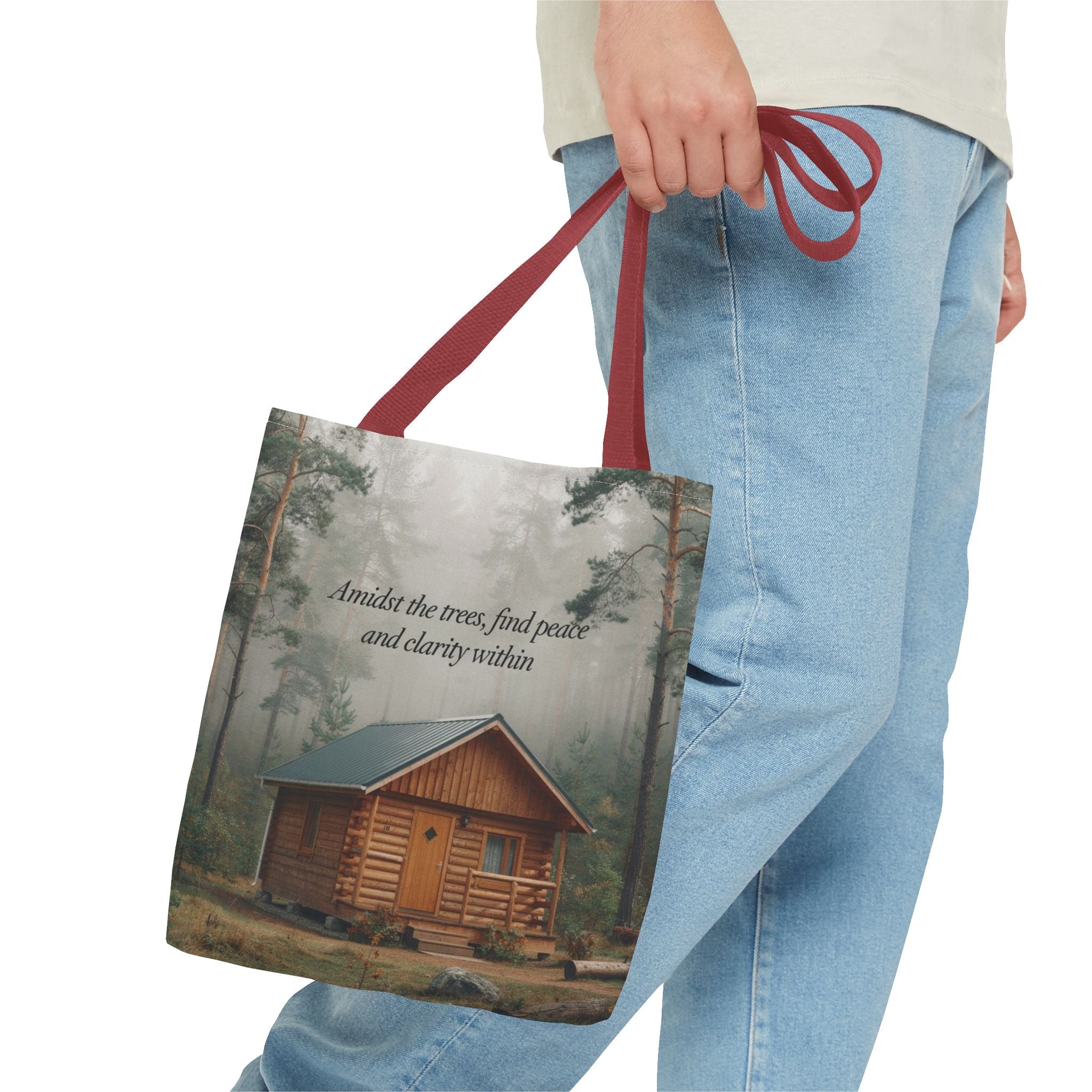 Cabin in the Woods Tote Bag — "Amidst the trees, find peace and clarity within" Nature Canvas Tote