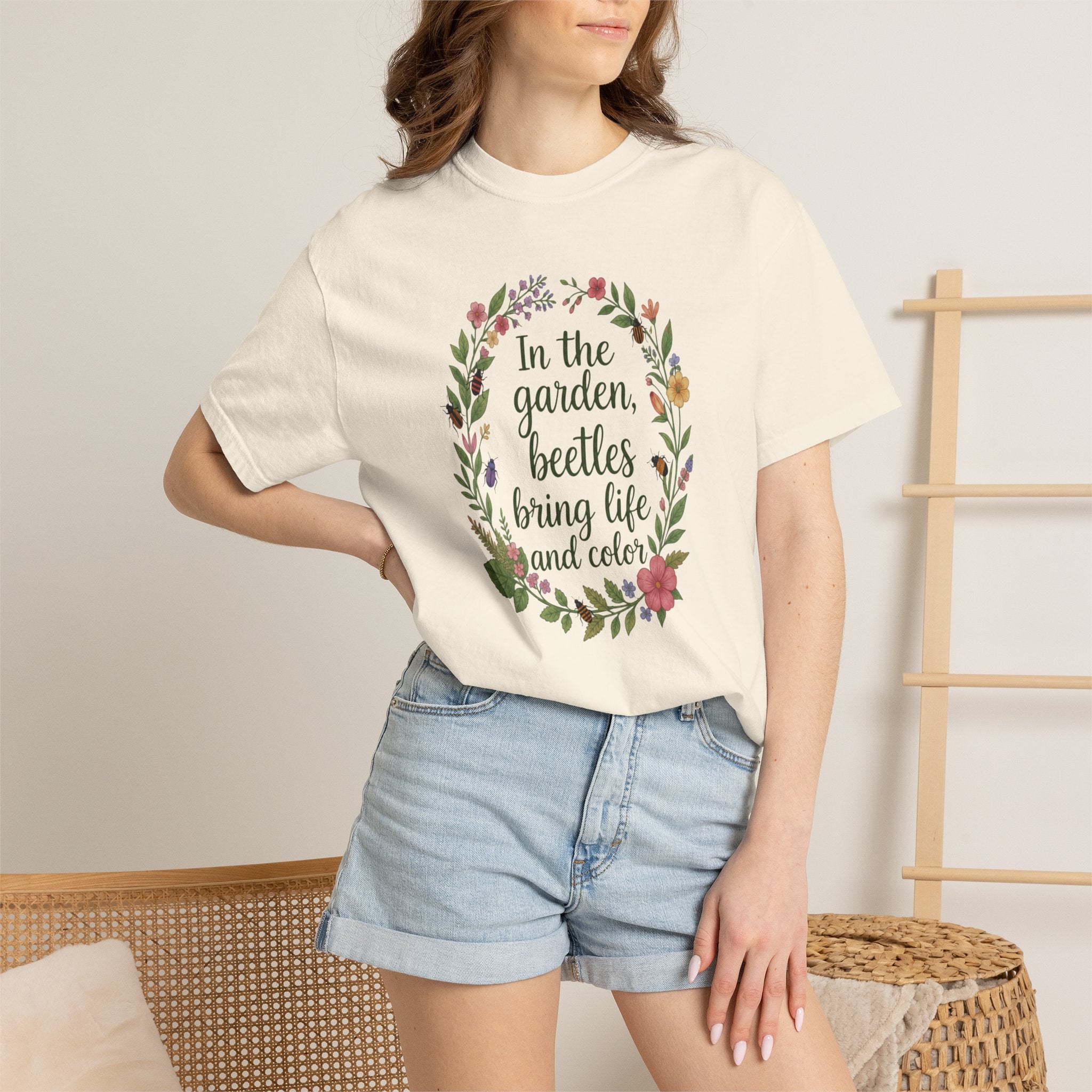 Garden Beetles T-Shirt In the Garden, Beetles Bring Life and Color Floral Wreath Tee