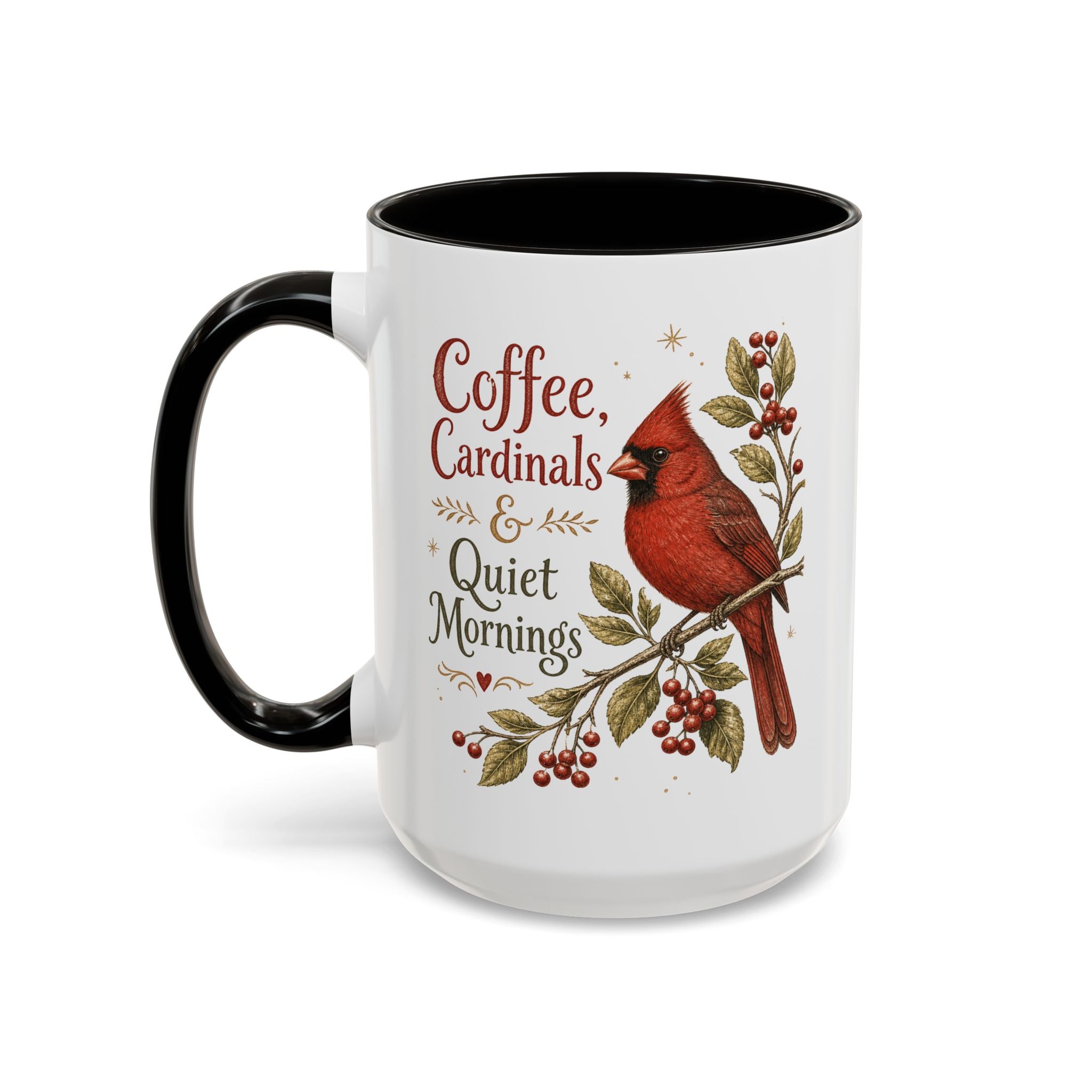 Coffee, Cardinals & Quiet Mornings Mug — Vintage Cardinal Illustration Birdwatcher Coffee Cup