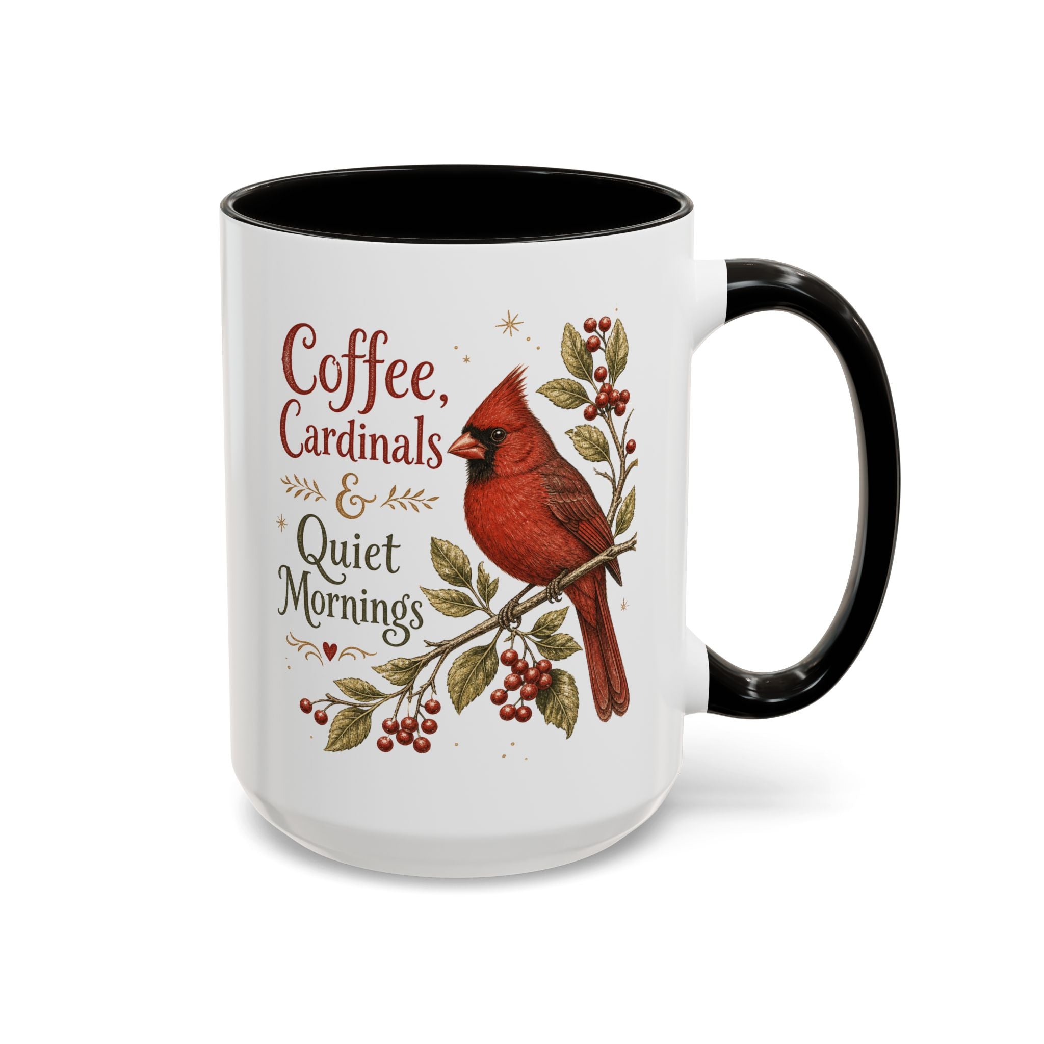 Coffee, Cardinals & Quiet Mornings Mug — Vintage Cardinal Illustration Birdwatcher Coffee Cup