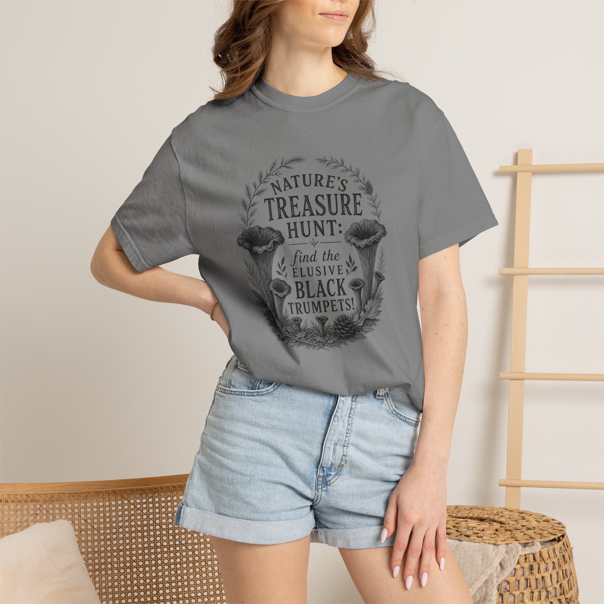 Mushroom Foraging T-Shirt - "Nature's Treasure Hunt: Find the Elusive Black Trumpets"