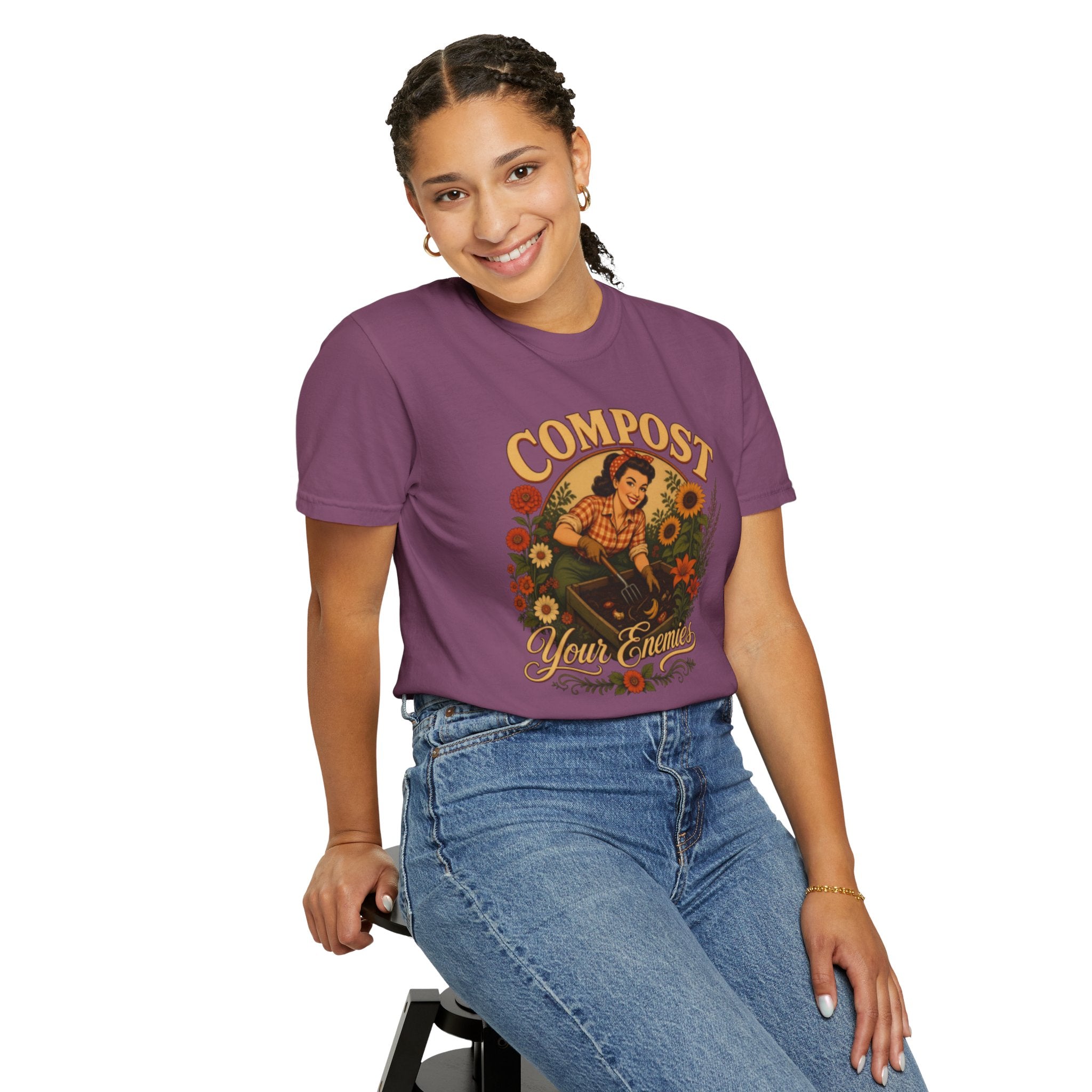 Funny Quote 'Compost Your Enemies' Vintage Gardening Theme Garment-Dyed T-shirt