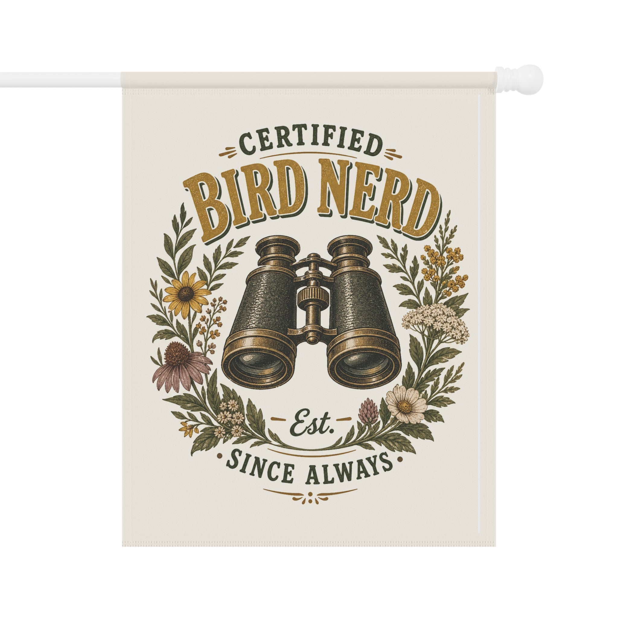 Certified Bird Nerd Garden Flag — Funny Birdwatcher Yard Decor Gift