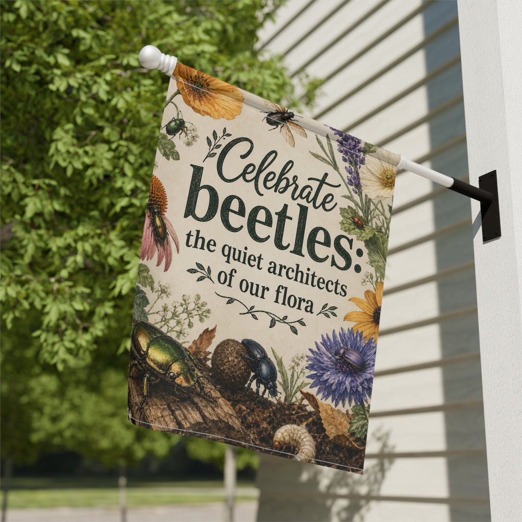 Celebrate Beetles The Quiet Architects of our Flora Garden Flag — Floral Insect Decor for Garden & Yard