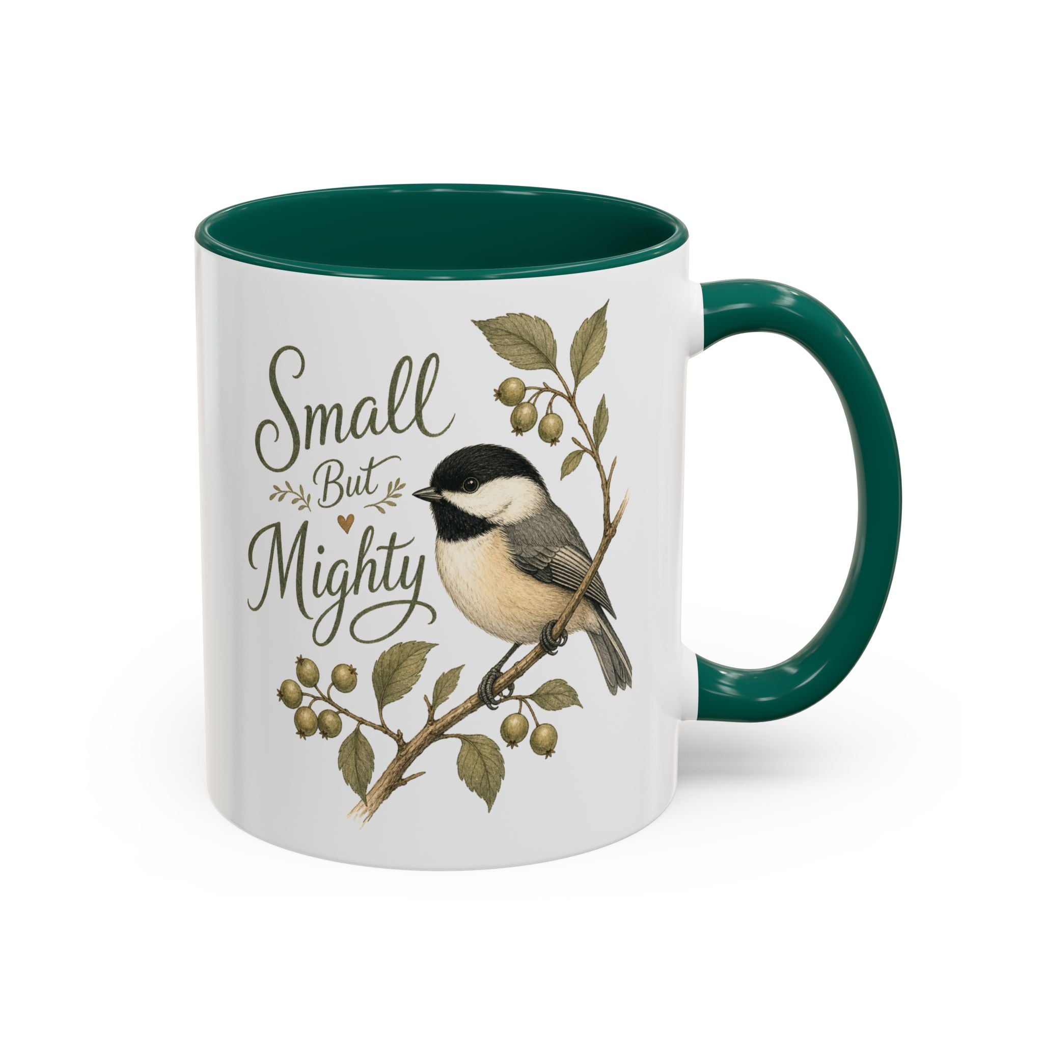 Small But Mighty Chickadee Mug — Vintage Bird Illustration Birdwatcher Coffee Cup