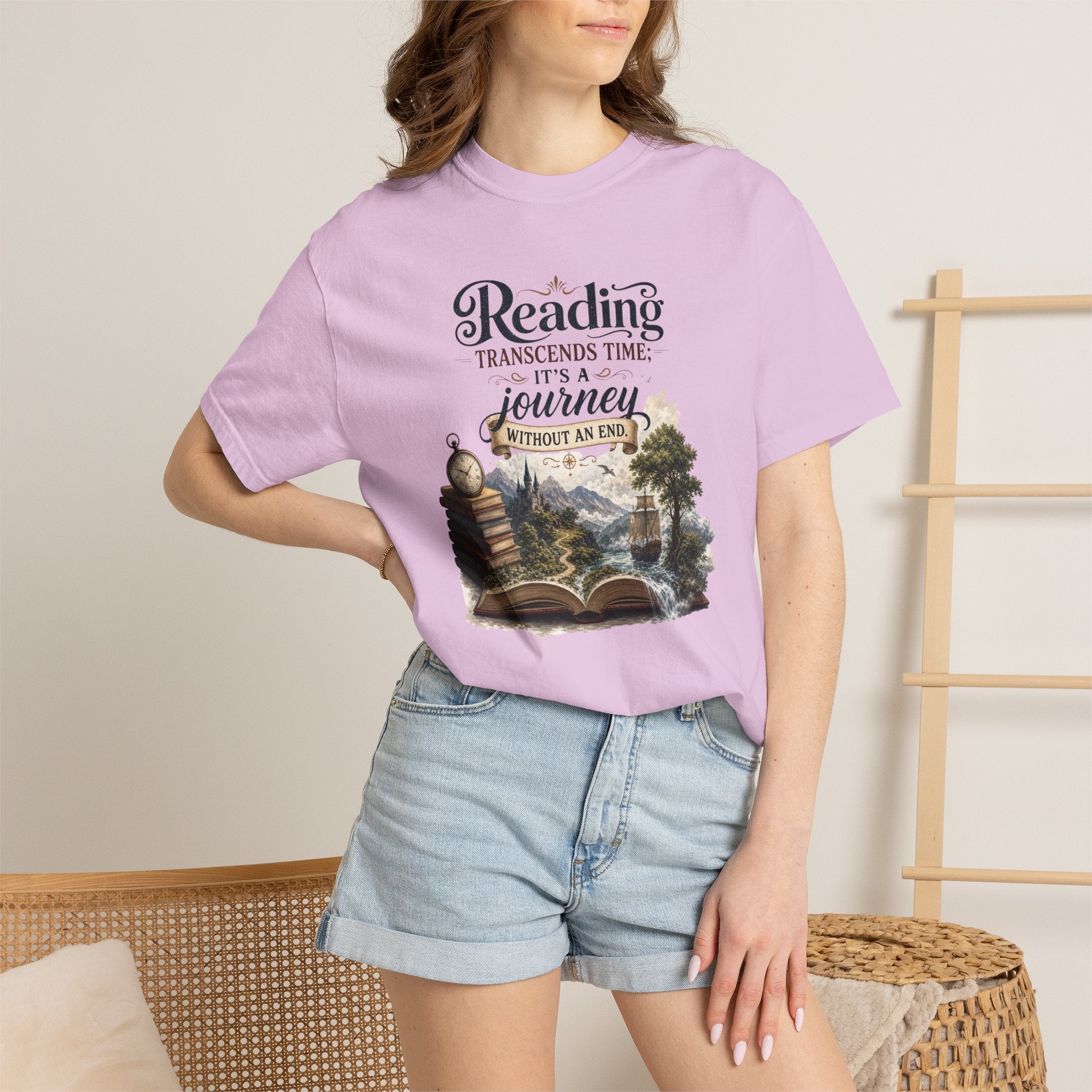 Reading Transcends Time It's A Journey Without an End Books Take You on a Journey Graphic Tee Reading T-Shirt