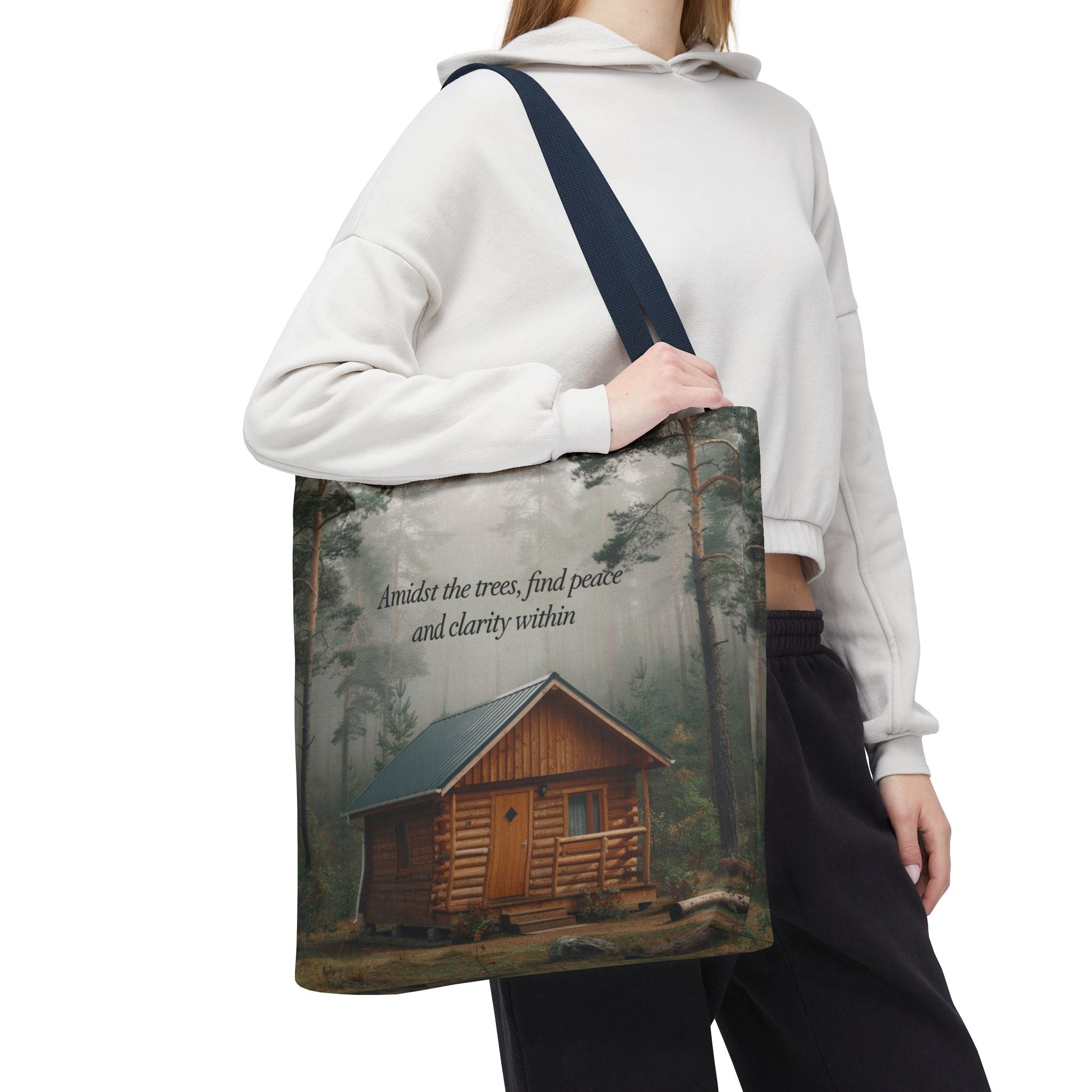 Cabin in the Woods Tote Bag — "Amidst the trees, find peace and clarity within" Nature Canvas Tote