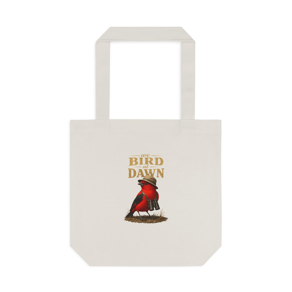 We Bird at Dawn Cotton Tote Bag – Vintage Red Scarlet Tanager Bird Eco Shopper