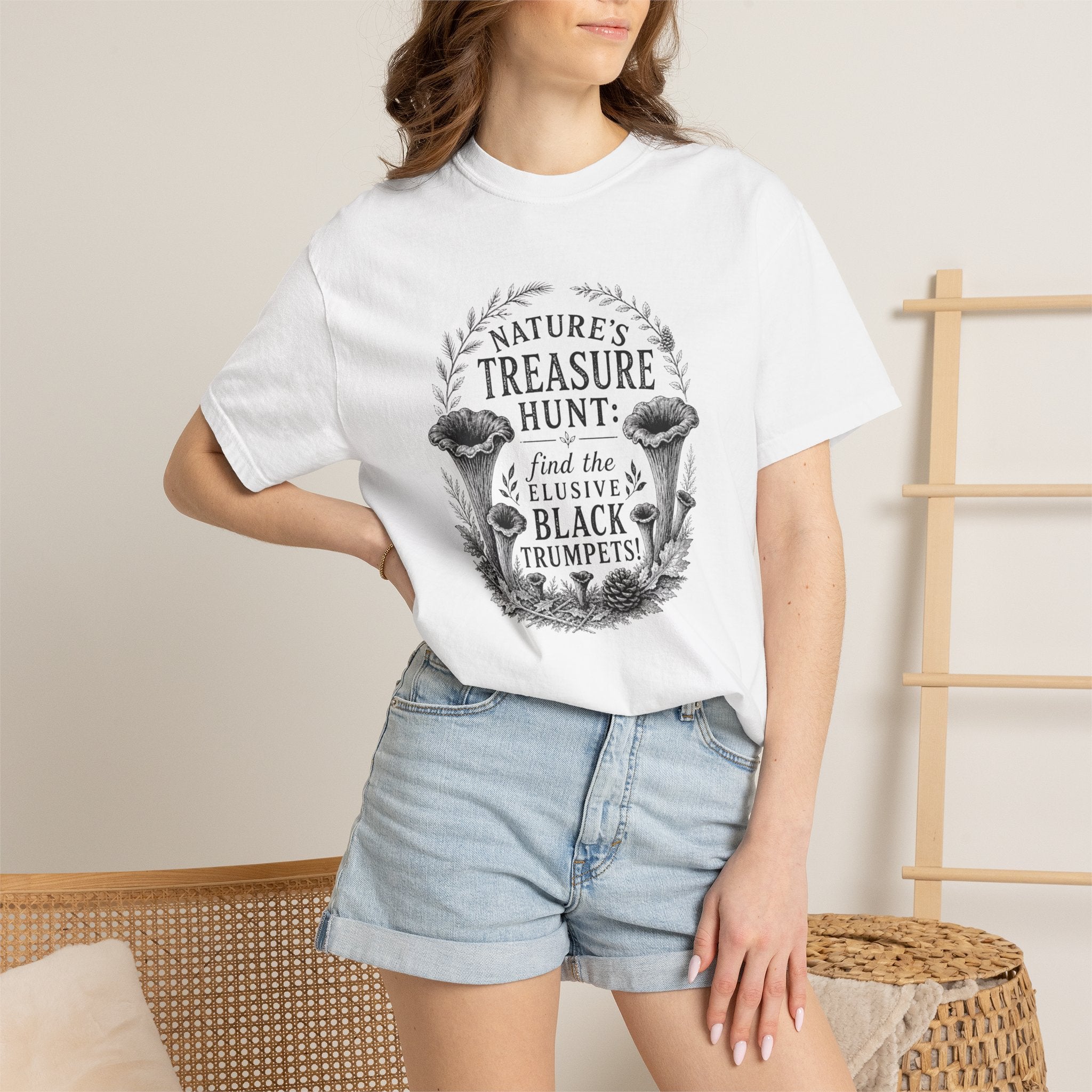 Mushroom Foraging T-Shirt - "Nature's Treasure Hunt: Find the Elusive Black Trumpets"