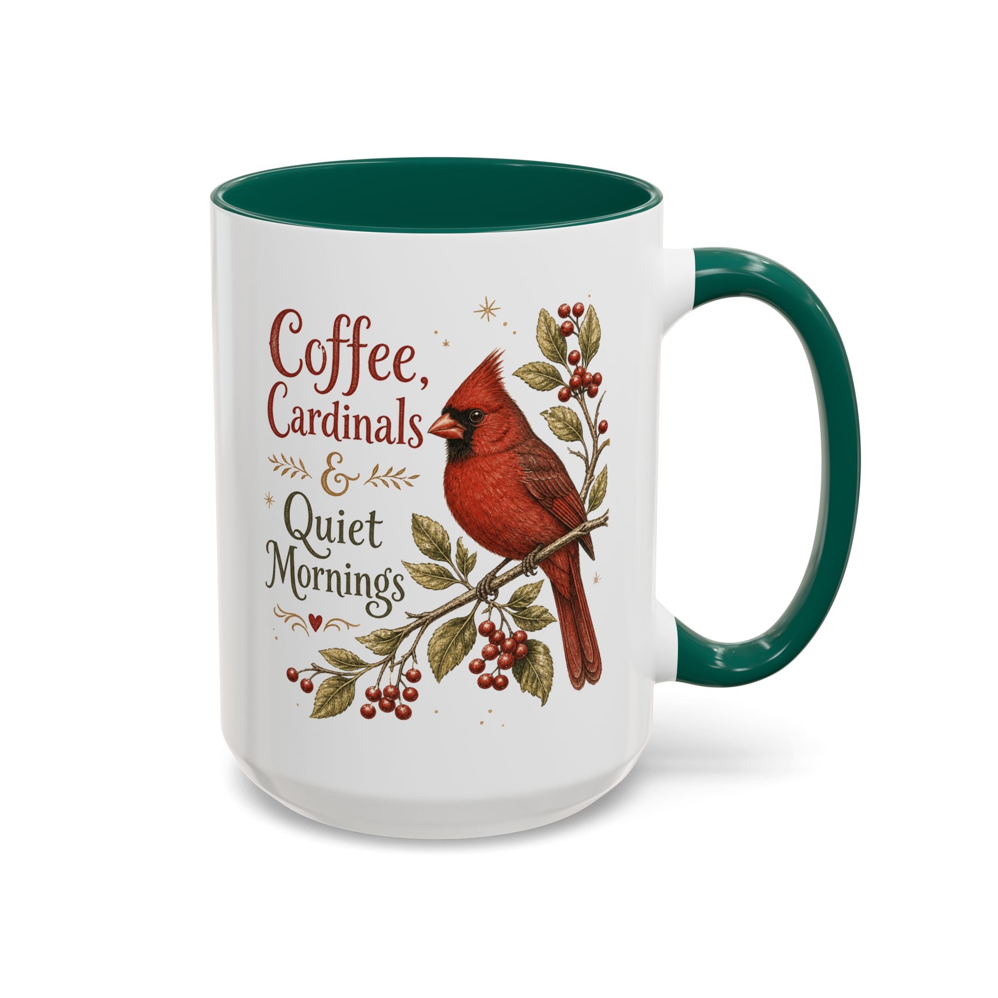 Coffee, Cardinals & Quiet Mornings Mug — Vintage Cardinal Illustration Birdwatcher Coffee Cup