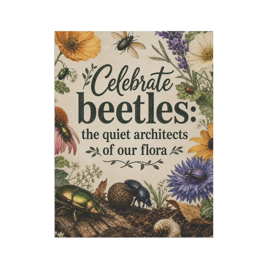 Celebrate Beetles The Quiet Architects of our Flora Garden Flag — Floral Insect Decor for Garden & Yard