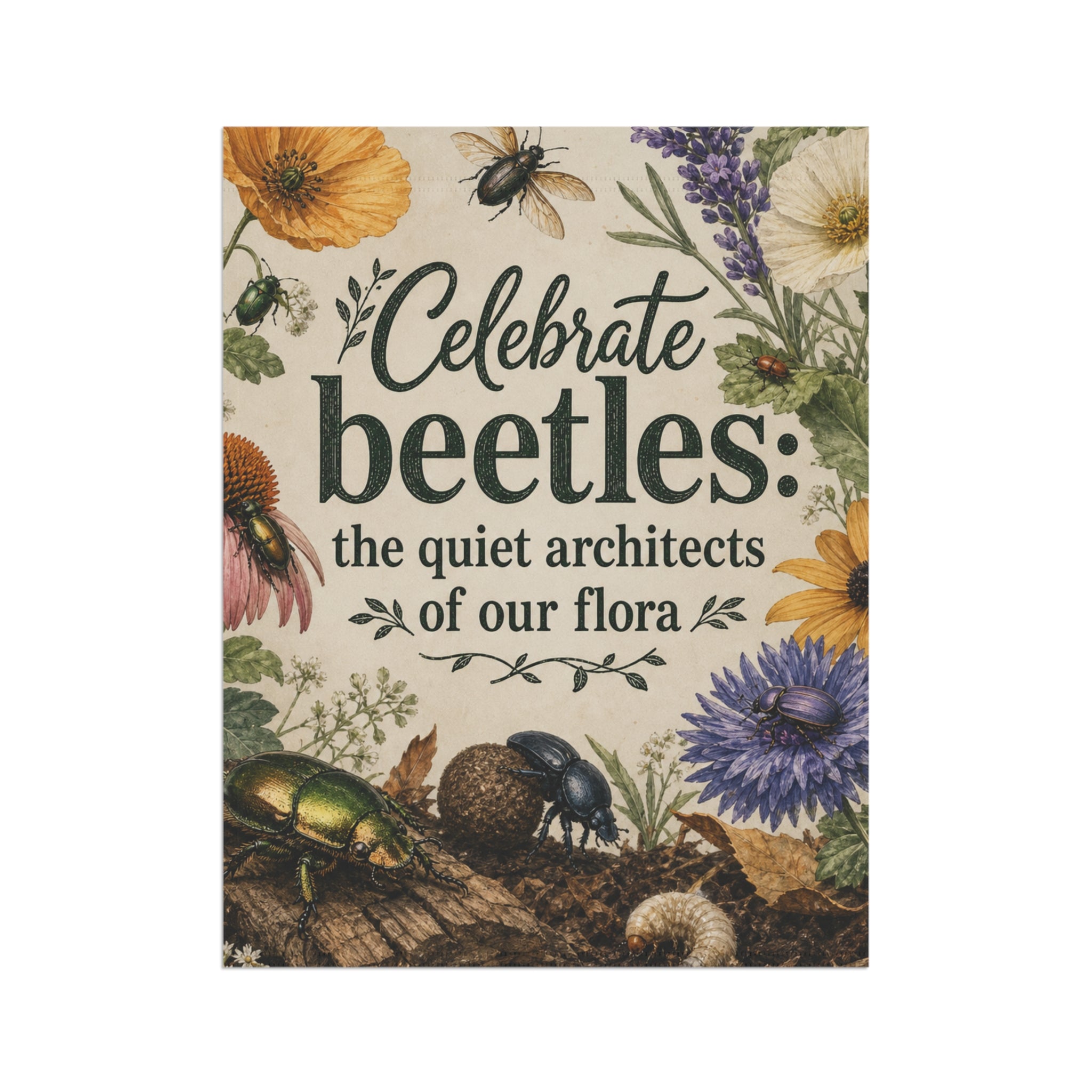 Celebrate Beetles The Quiet Architects of our Flora Garden Flag — Floral Insect Decor for Garden & Yard