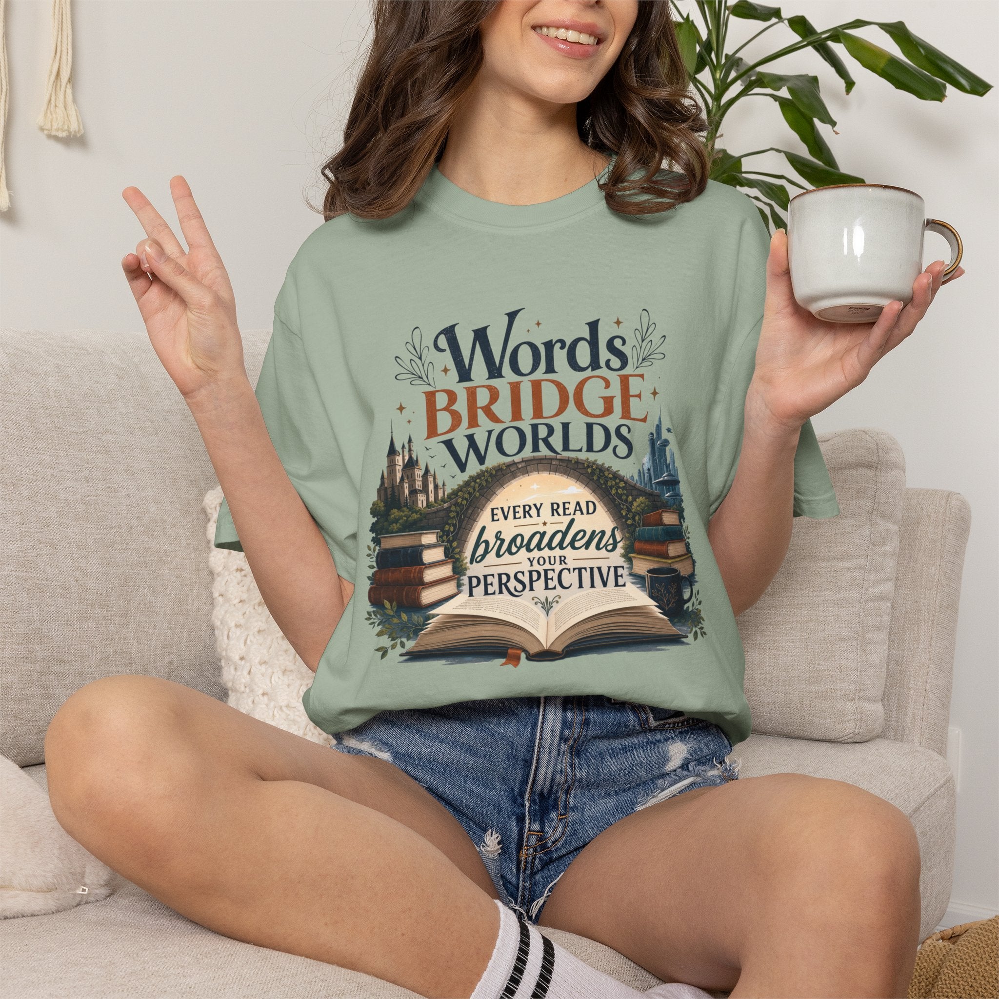 Words Bridge Worlds T-Shirt — "Every Read Broadens Perspective" Literary Book Lover Tee