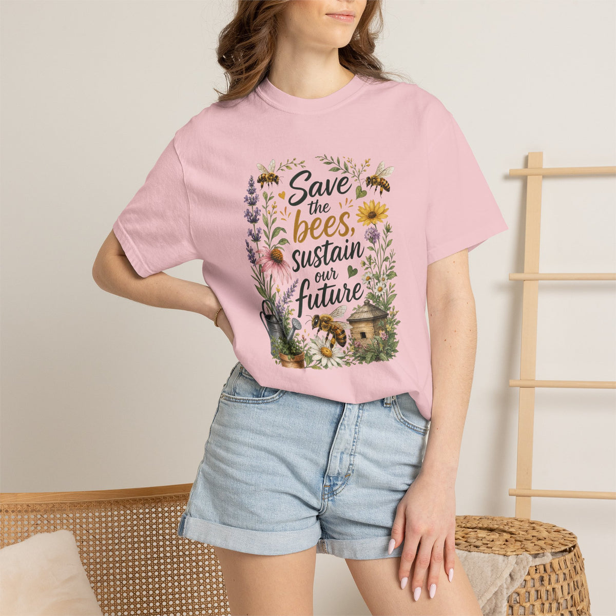 Save the bees, sustain our future T-Shirt — Floral Beekeeper Garden Tee