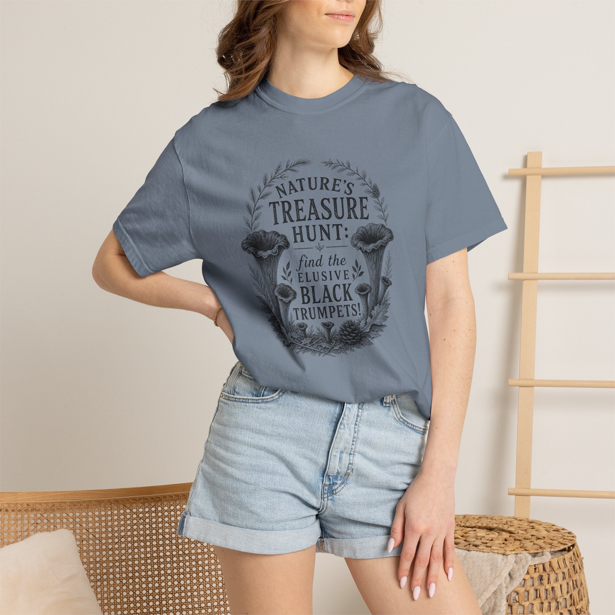 Mushroom Foraging T-Shirt - "Nature's Treasure Hunt: Find the Elusive Black Trumpets"