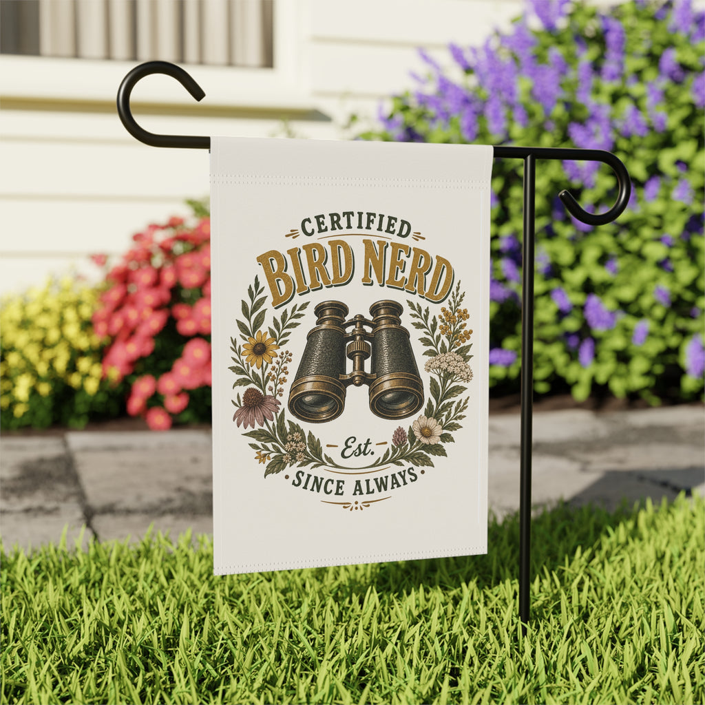Certified Bird Nerd Garden Flag — Funny Birdwatcher Yard Decor Gift