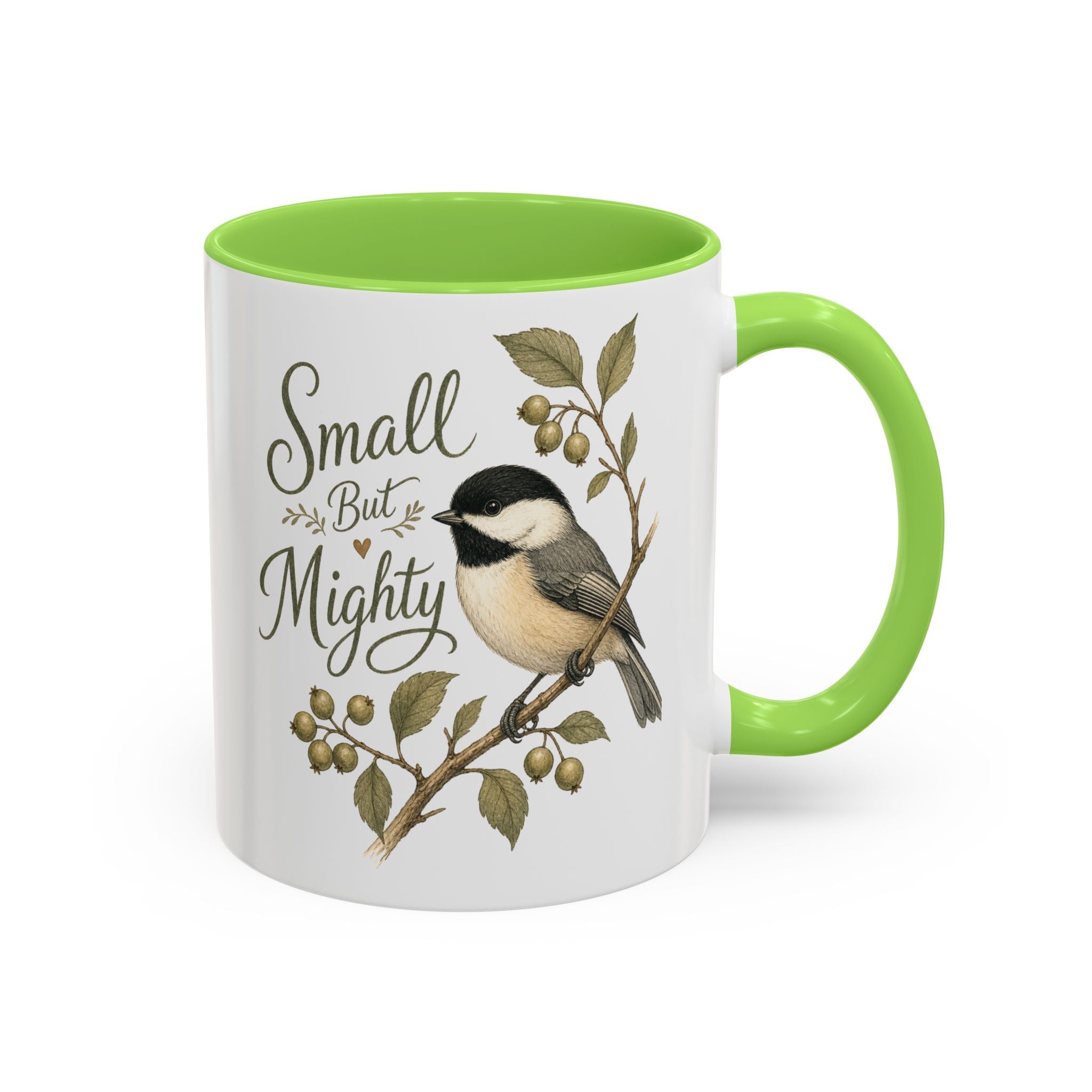 Small But Mighty Chickadee Mug — Vintage Bird Illustration Birdwatcher Coffee Cup
