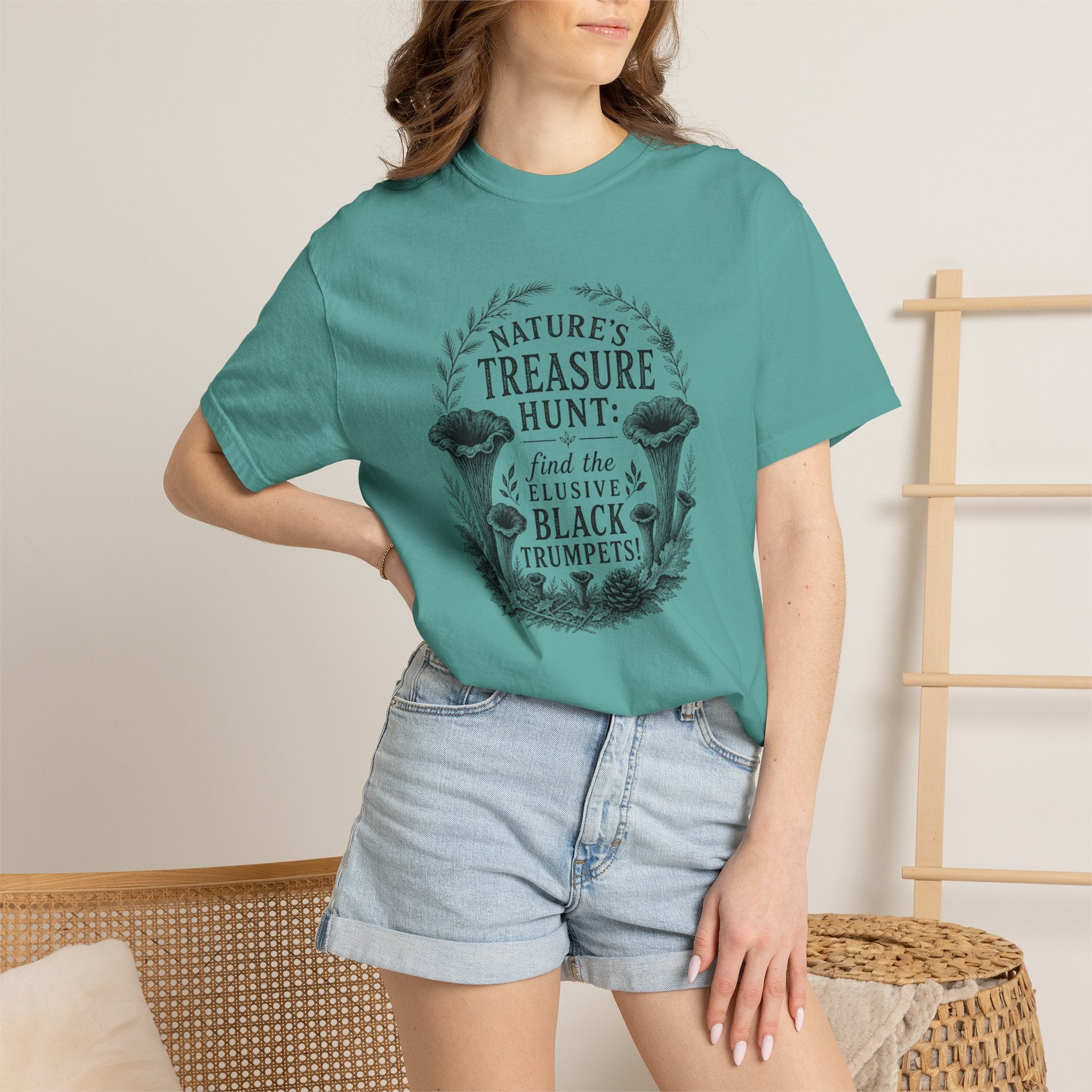 Mushroom Foraging T-Shirt - "Nature's Treasure Hunt: Find the Elusive Black Trumpets"